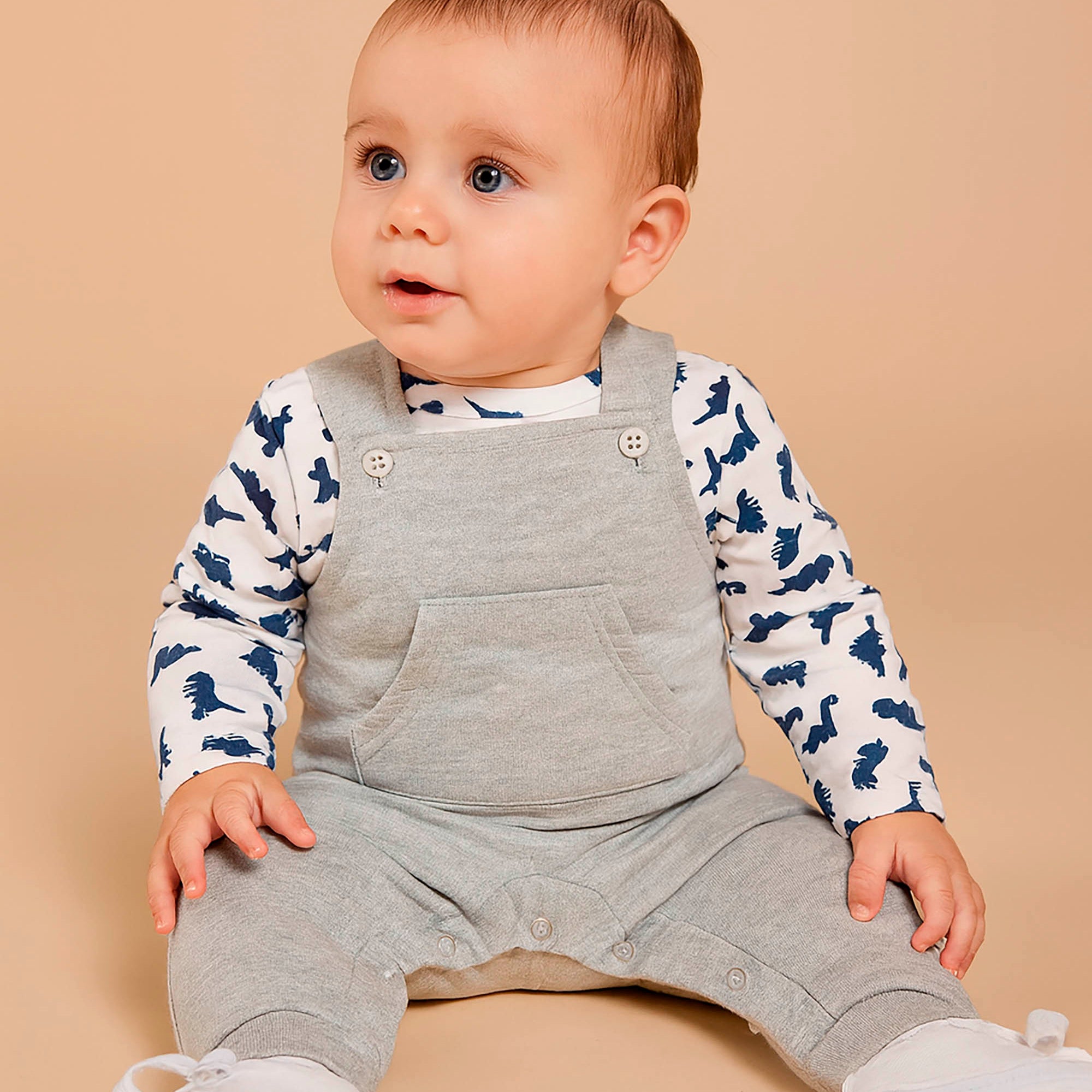 Jardineira com Body Bebê Menino Estampa Dino — foto 1