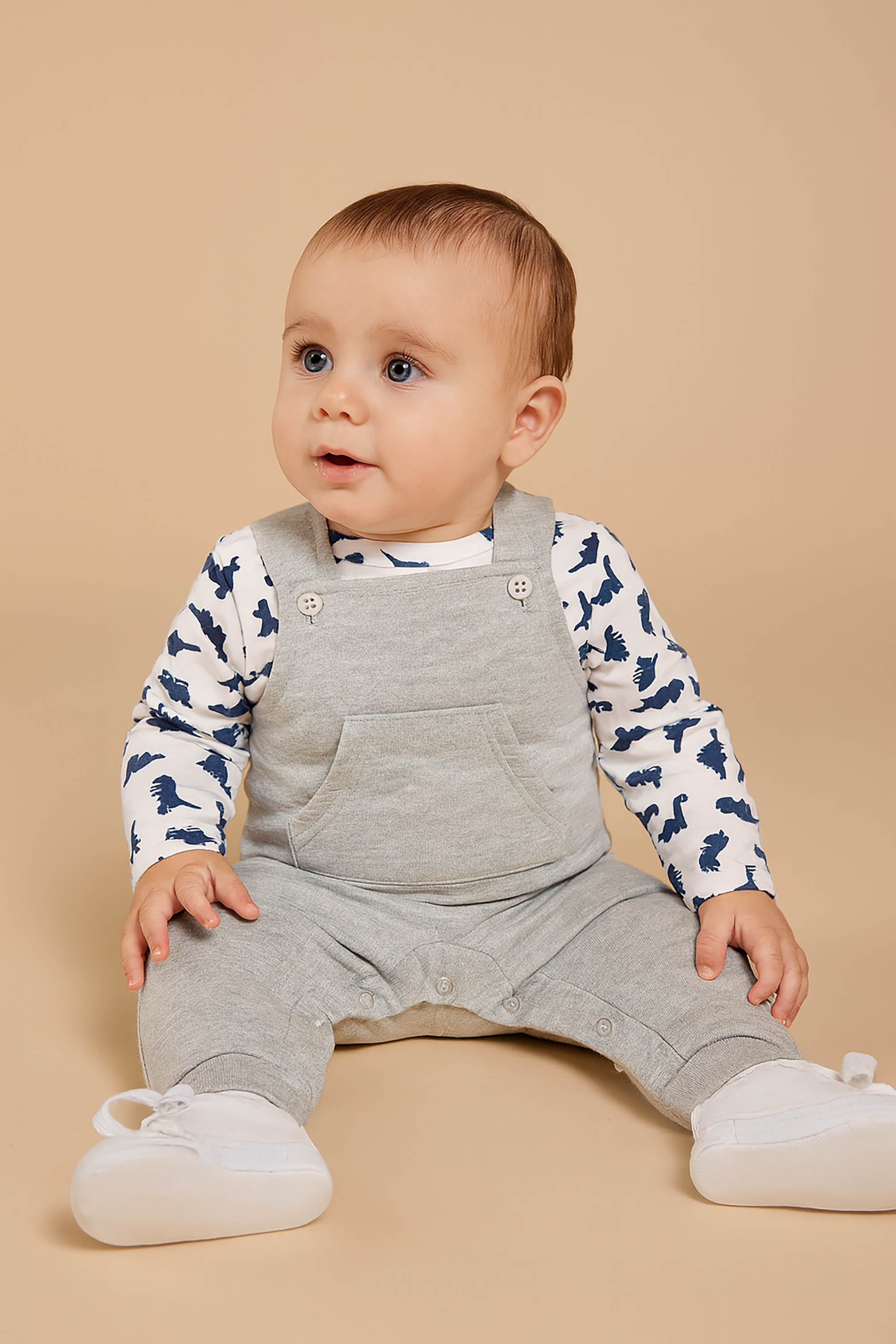 Jardineira com Body Bebê Menino Estampa Dino — foto 1