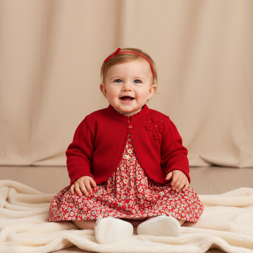 Bolero em Tricot Bordado Vermelho para Menina