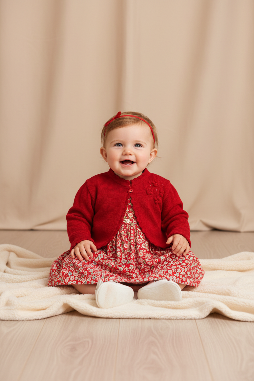Bolero em Tricot Bordado Vermelho para Menina