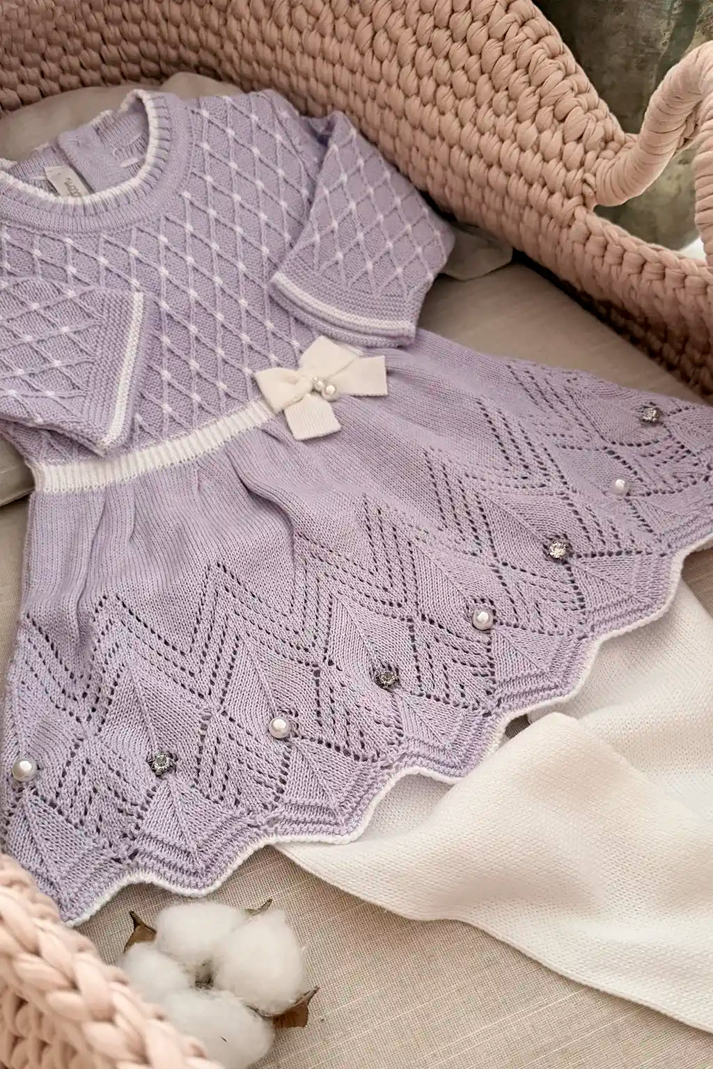 Saída de Maternidade - Vestido Casinha de Abelha Lilás