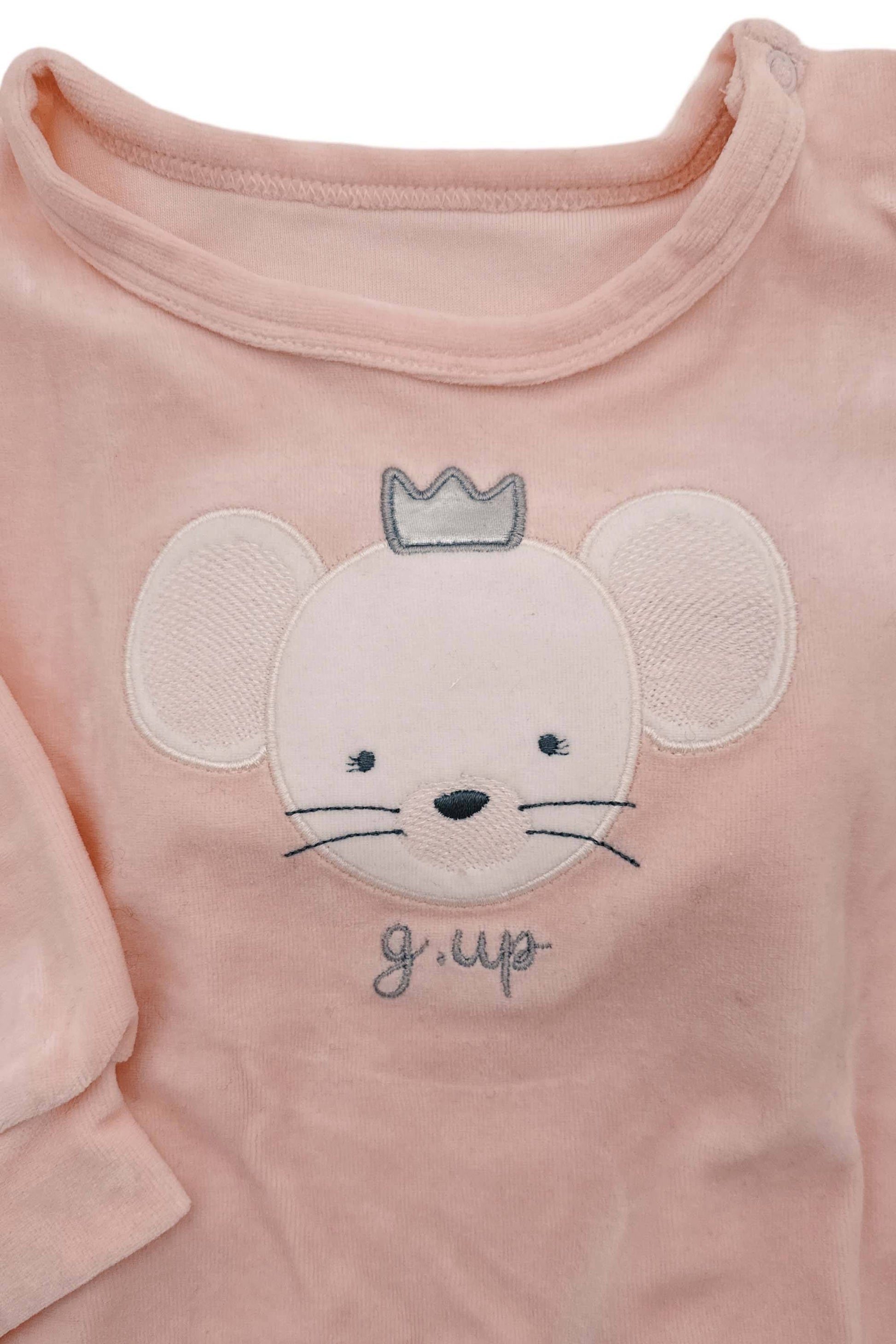 Conjunto Bebê Menina Estampa Ratinha com Calça Malha Jacquard Rosa — foto 2