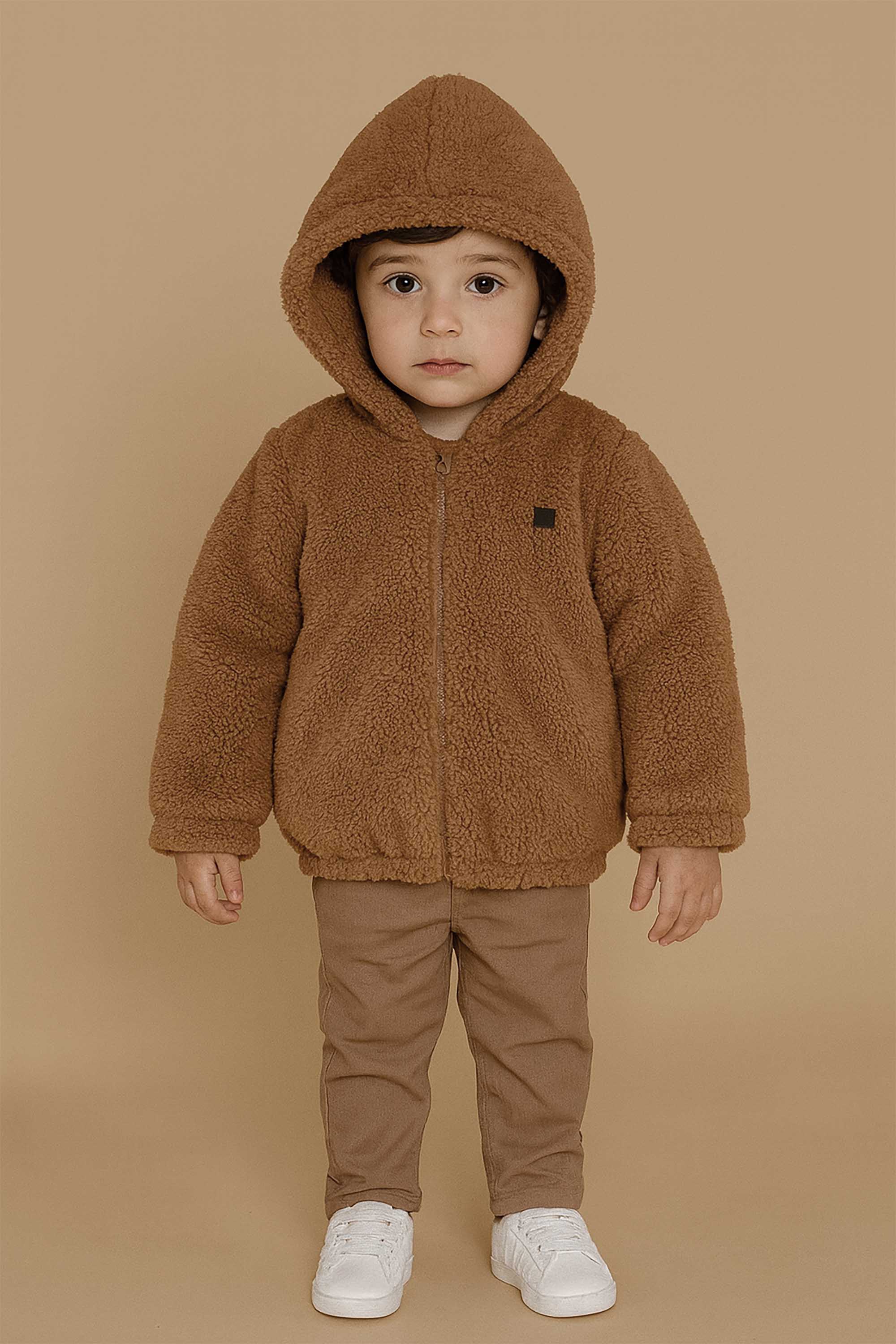 Casaco Infantil Masculino Peludinho Pelo Sintético Marrom — foto 1