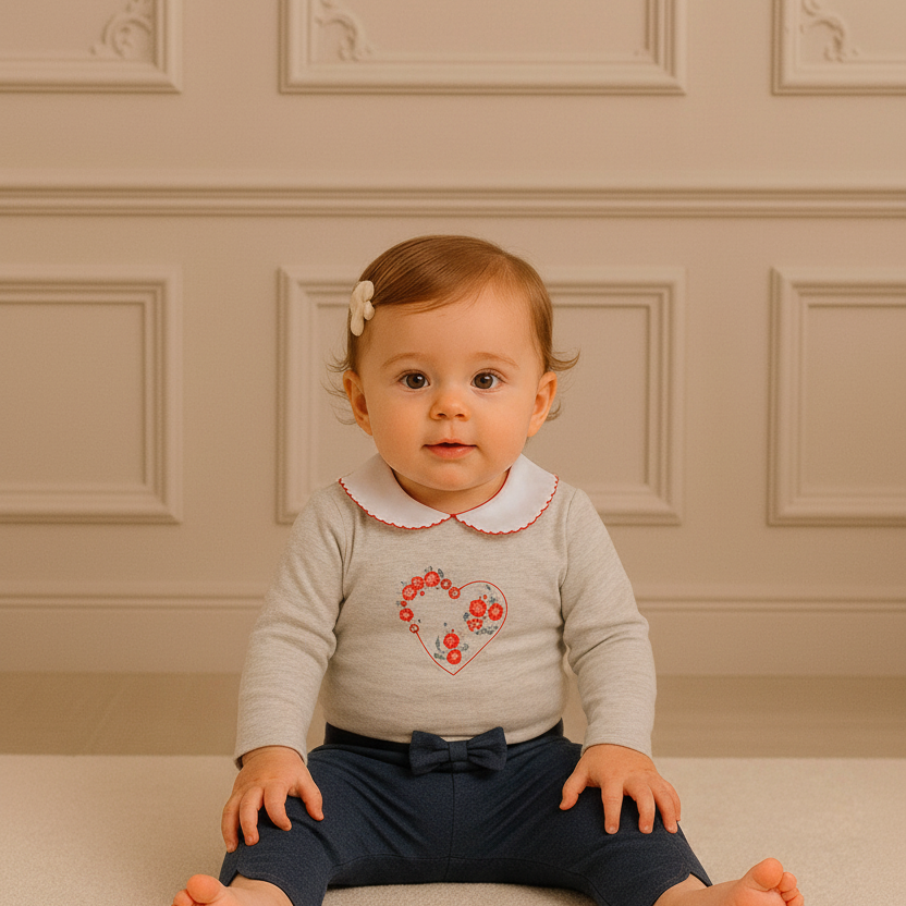 Conjunto Bebê Jeans com Bordado de Coração — foto 1