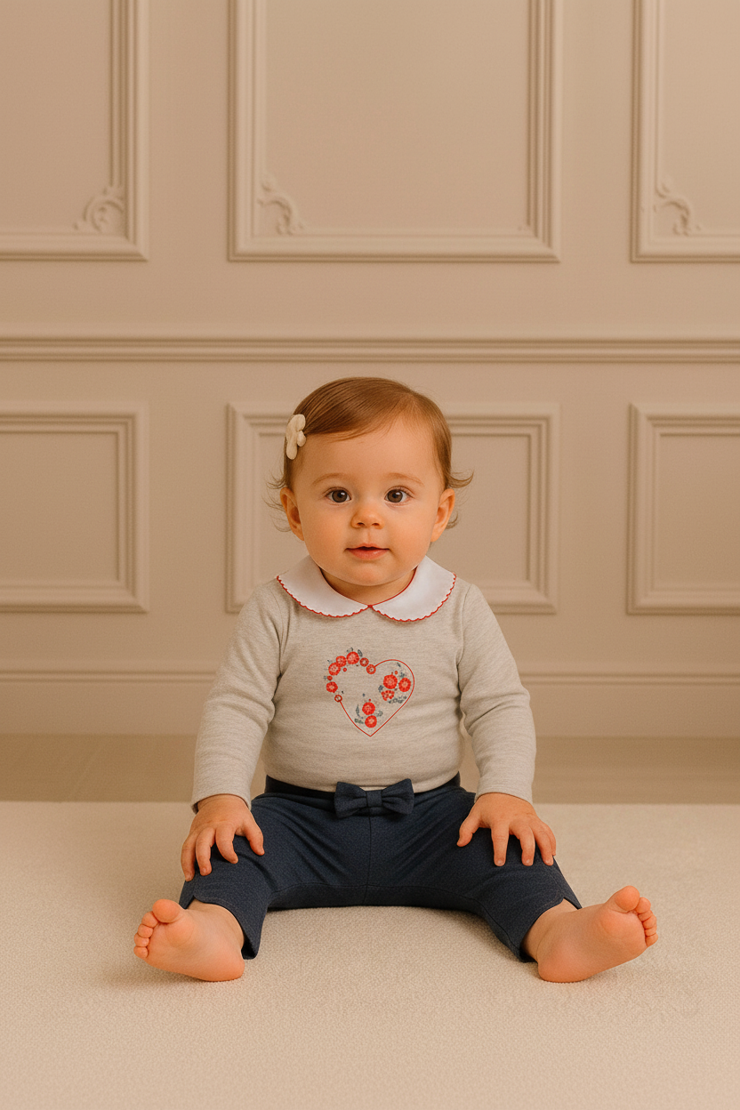 Conjunto Bebê Jeans com Bordado de Coração — foto 1