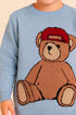 Malha em Tricot para Meninos Estampa Urso Boné Azul Claro — foto 2