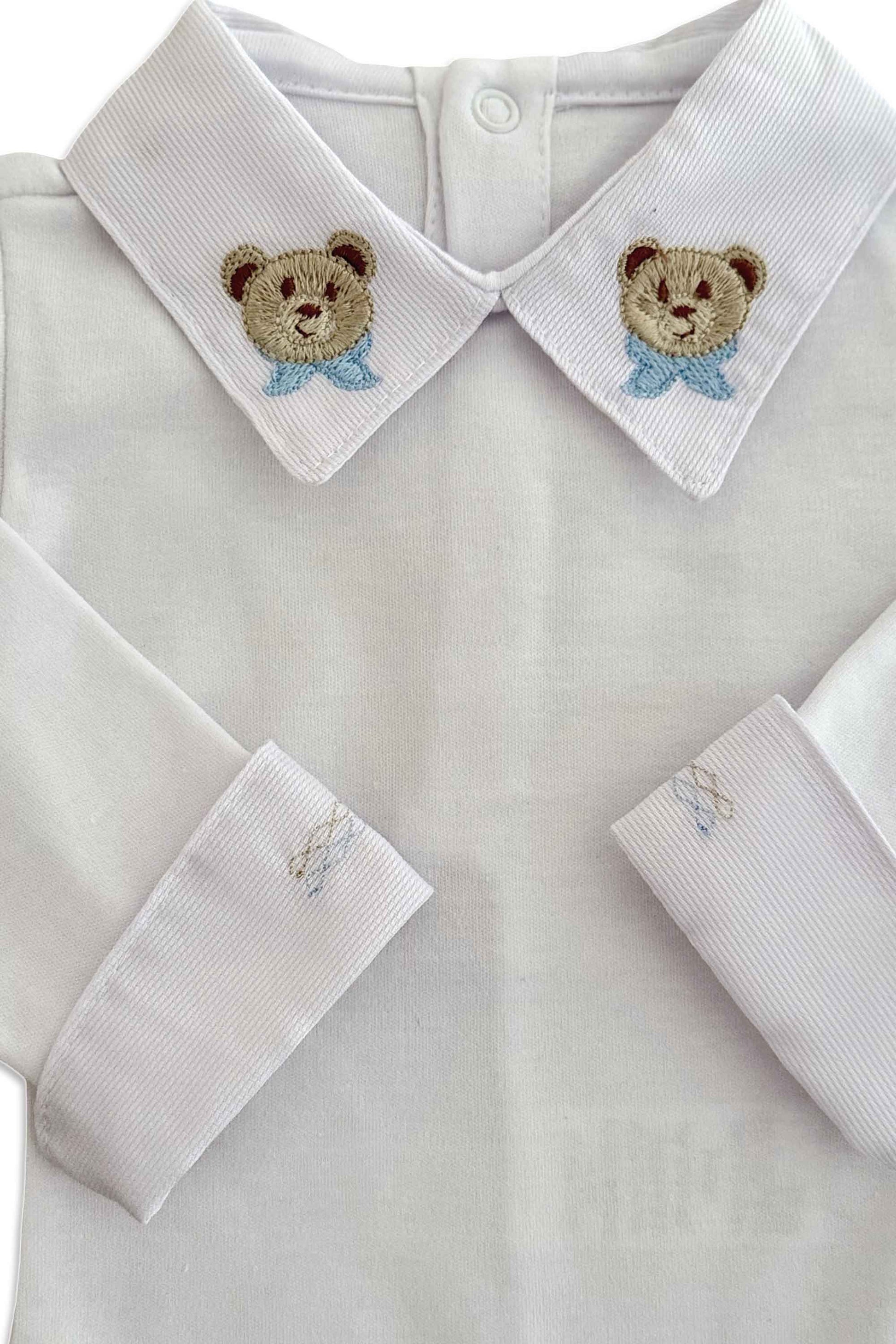 Body Bebê Manga Longa Algodão Pima Gola Urso Ted Lenço Azul Claro — foto 2