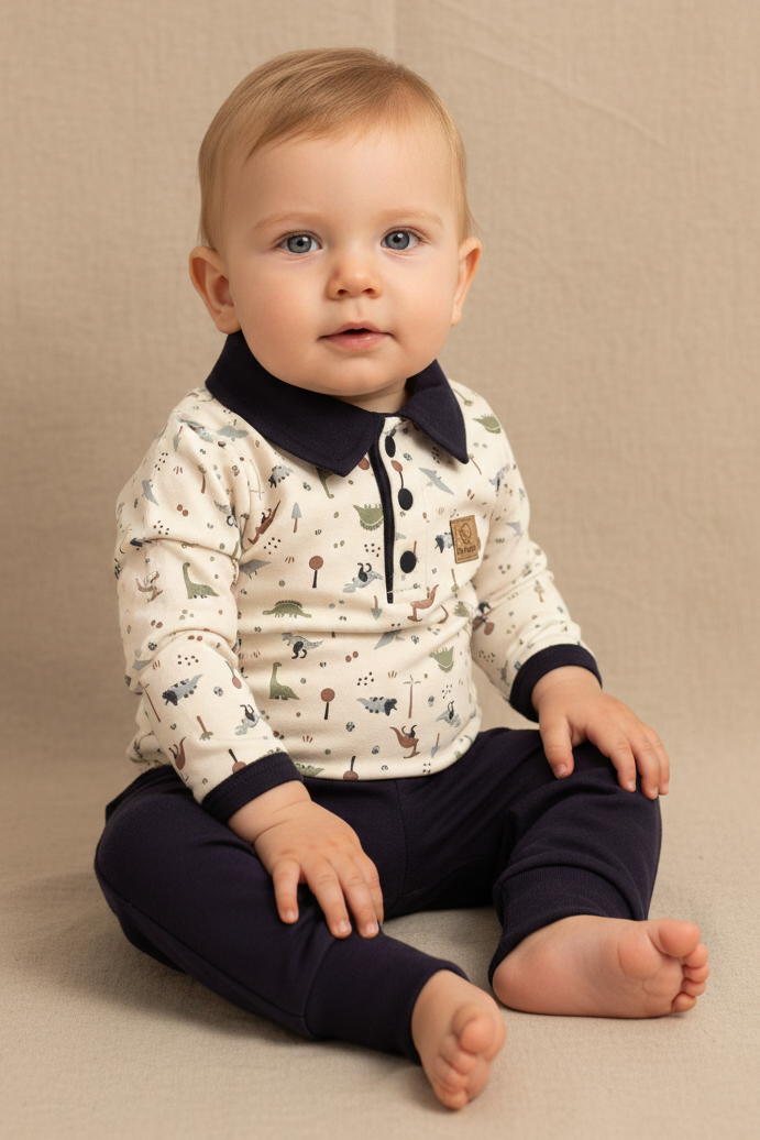 Conjunto Body e Calça para Bebê em Algodão Egípcio – Estampa Dinossauros