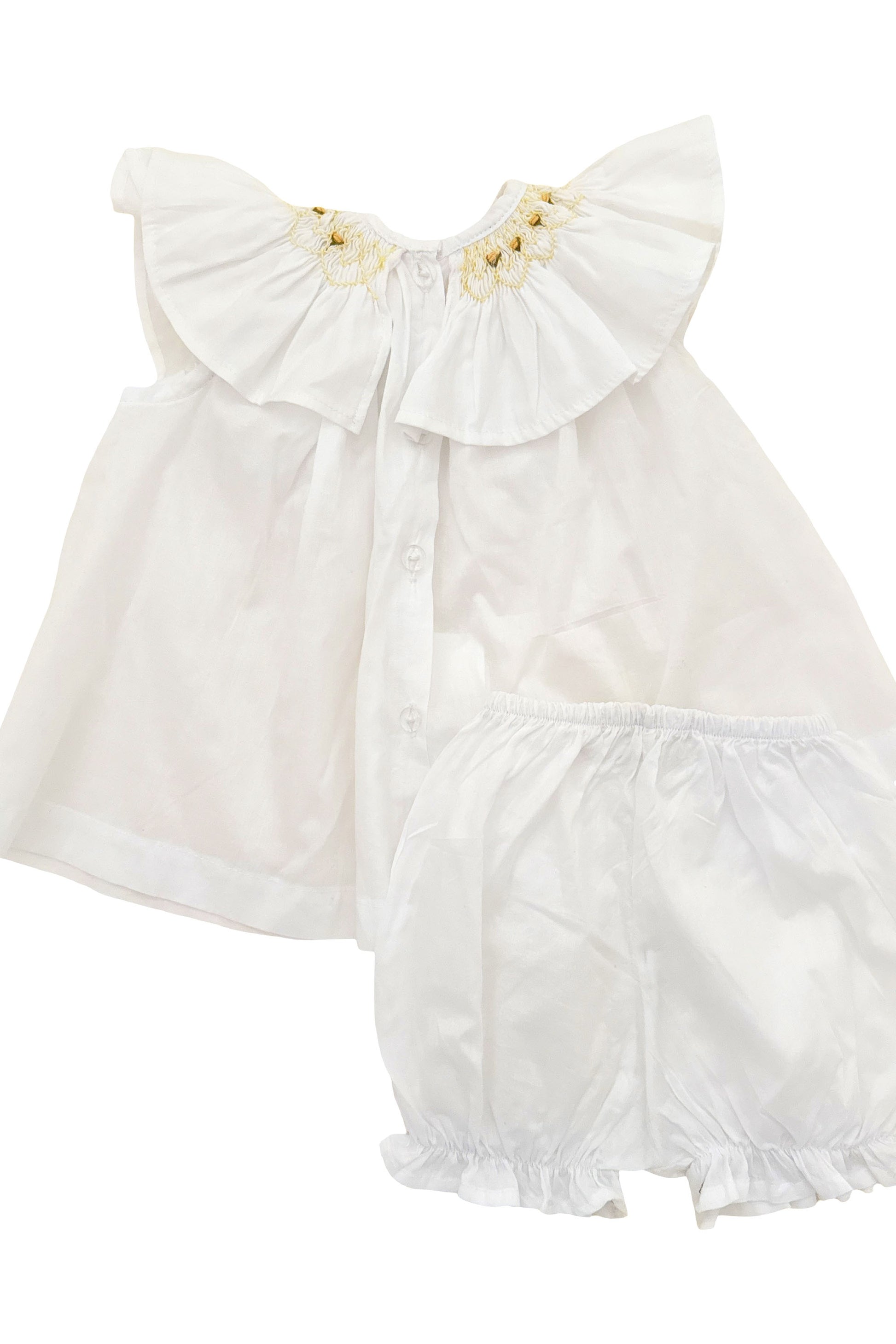 Vestido Bebê Russinho Branco Com Bordado Amarelo — foto 3