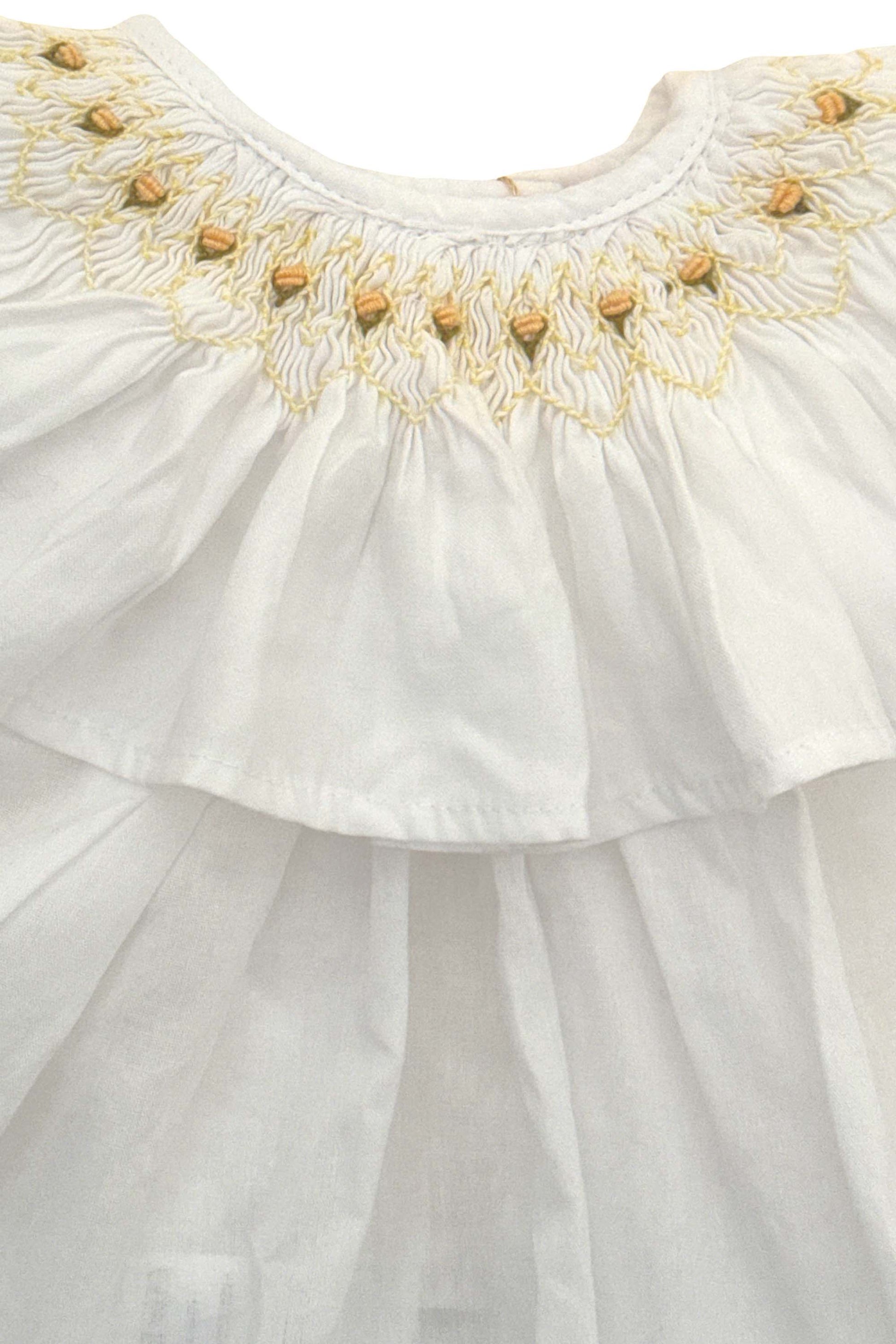 Vestido Bebê Russinho Branco Com Bordado Amarelo — foto 4