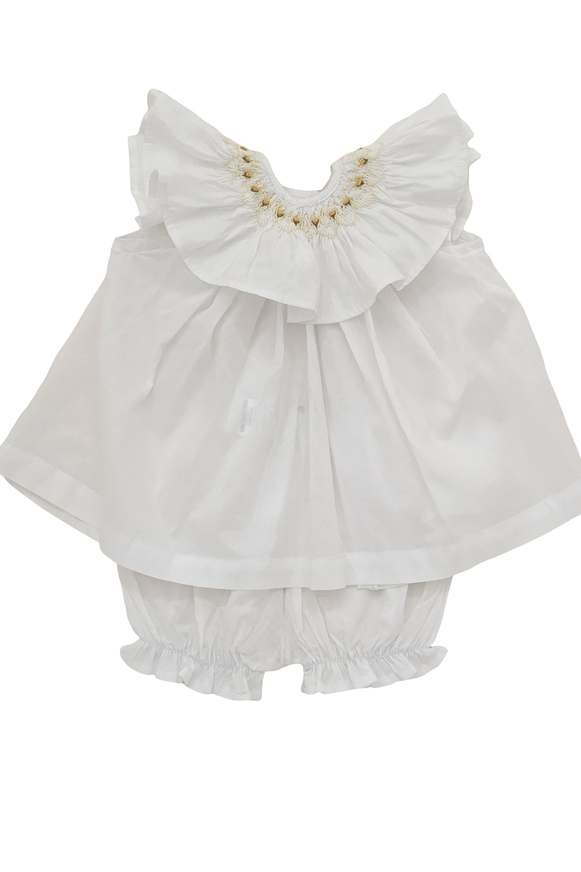 Vestido Bebê Russinho Branco Com Bordado Amarelo — foto 1