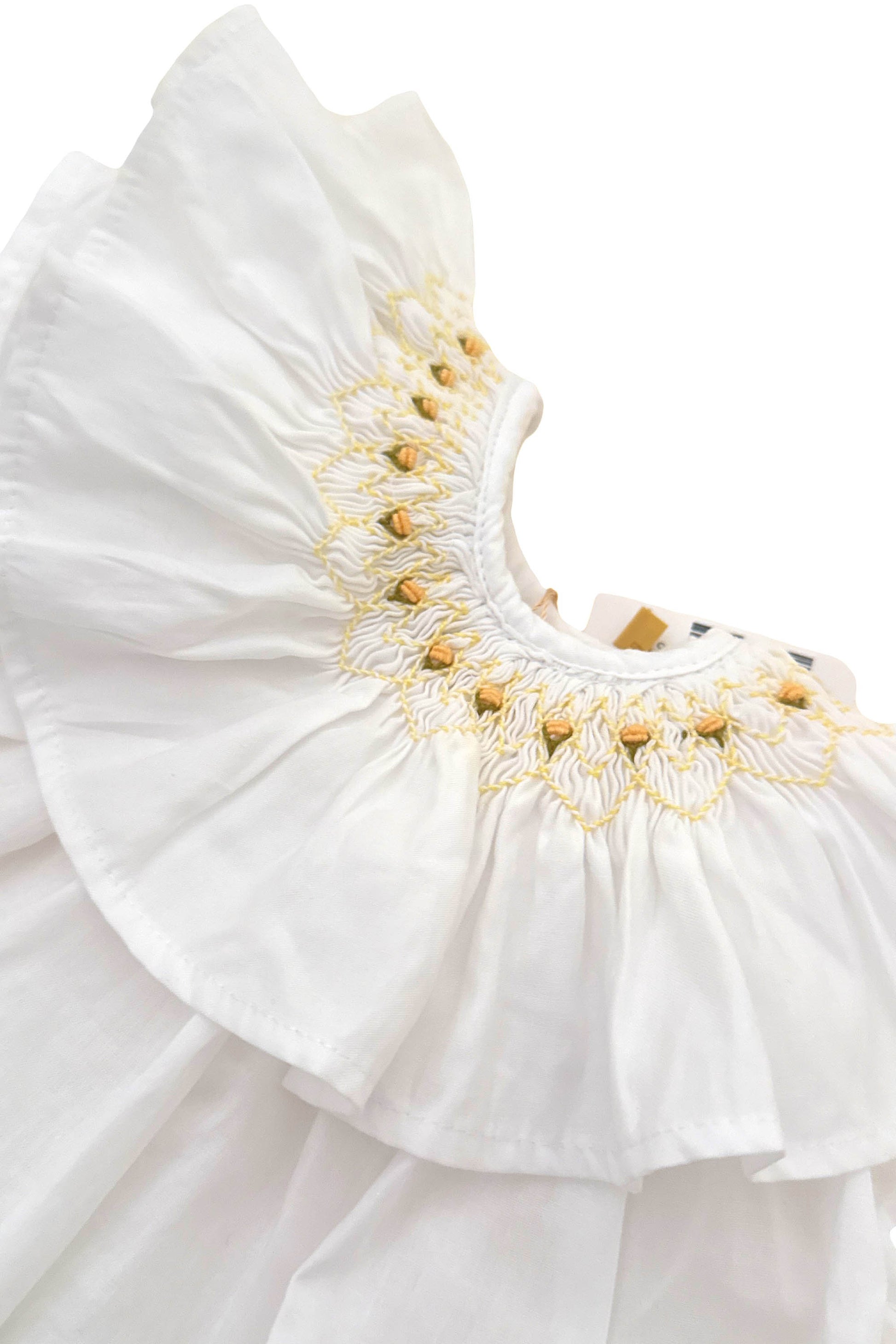Vestido Bebê Russinho Branco Com Bordado Amarelo — foto 2