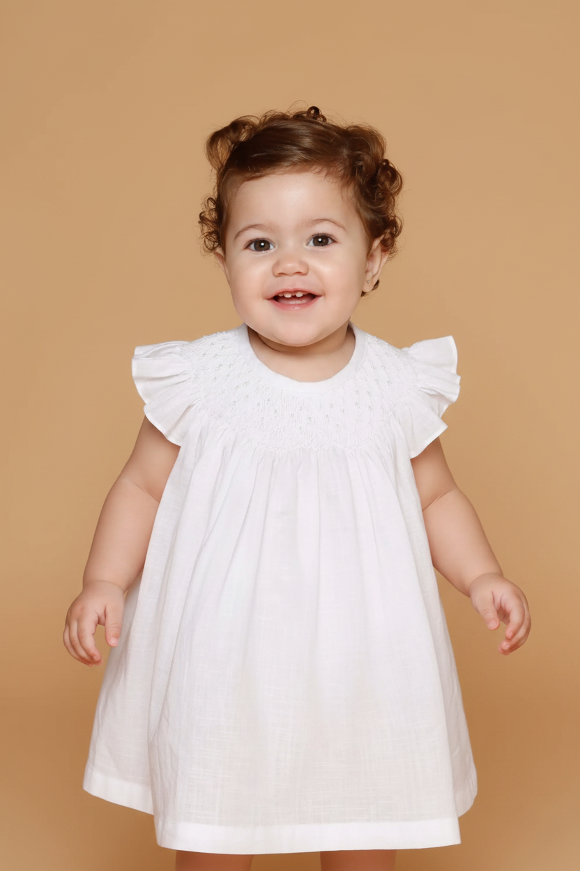 Vestido Bebê Russinho Branco com Perolas no Bordado
