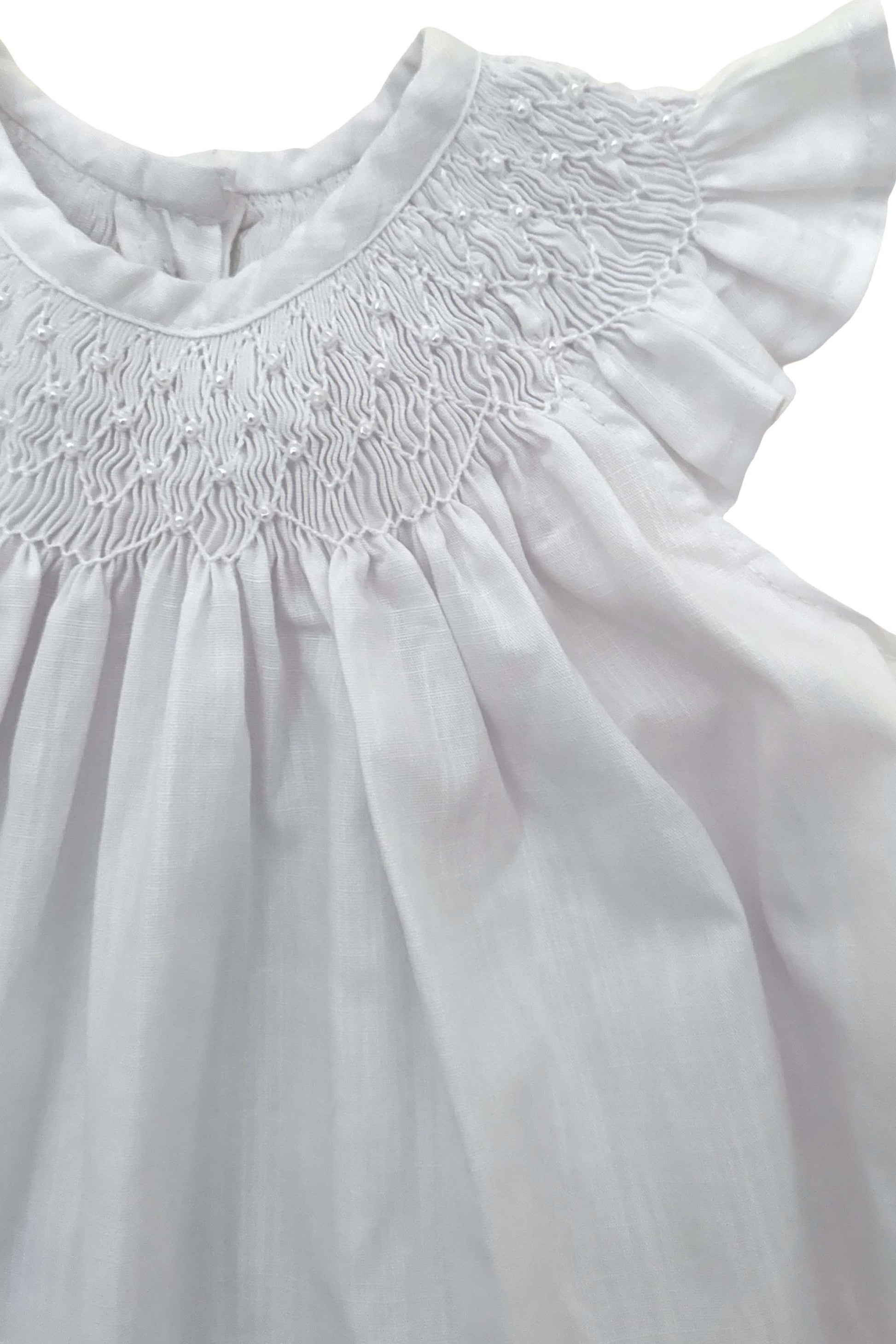 Vestido Bebê Russinho Branco com Perolas no Bordado