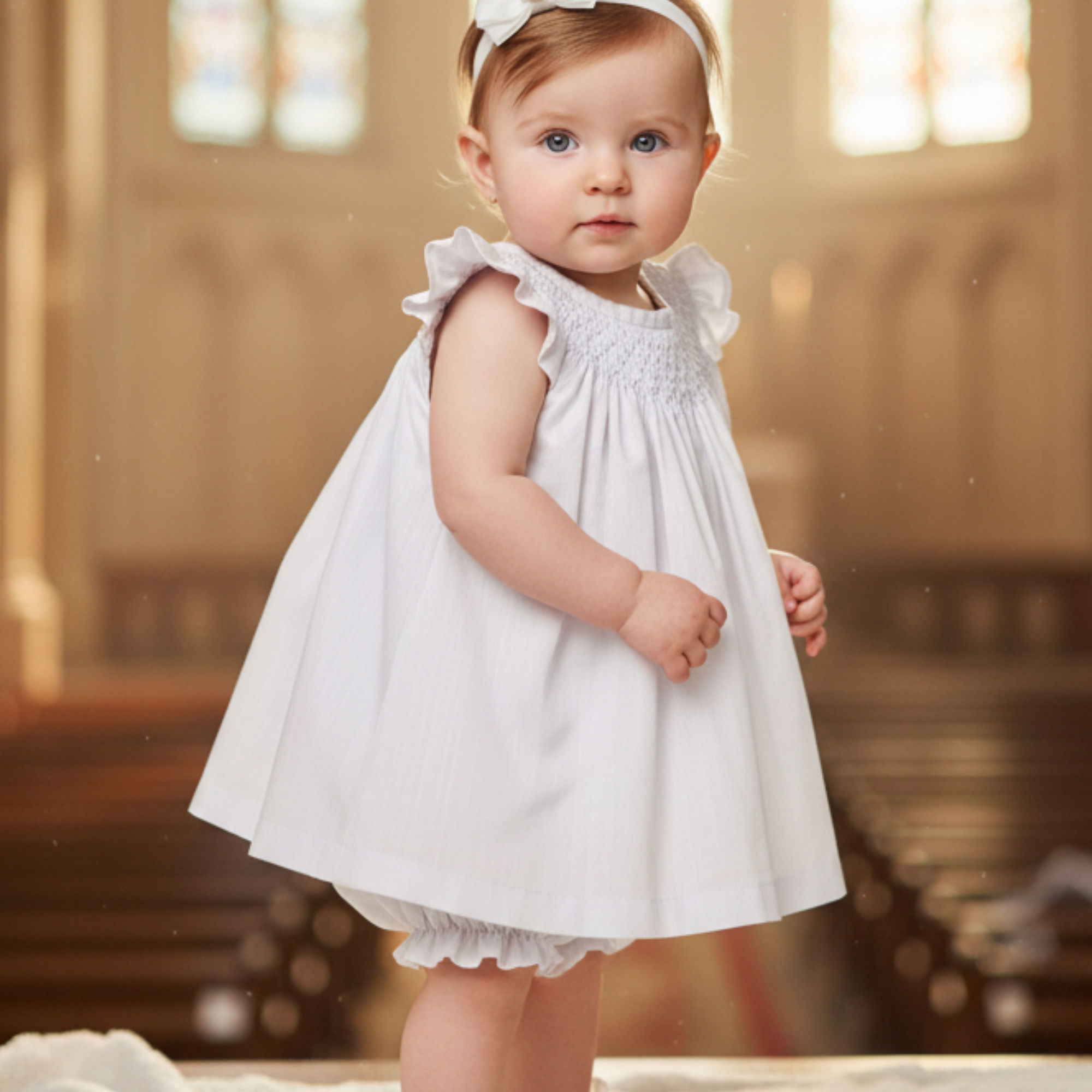 Vestido Bebê Russinho Branco com Perolas no Bordado