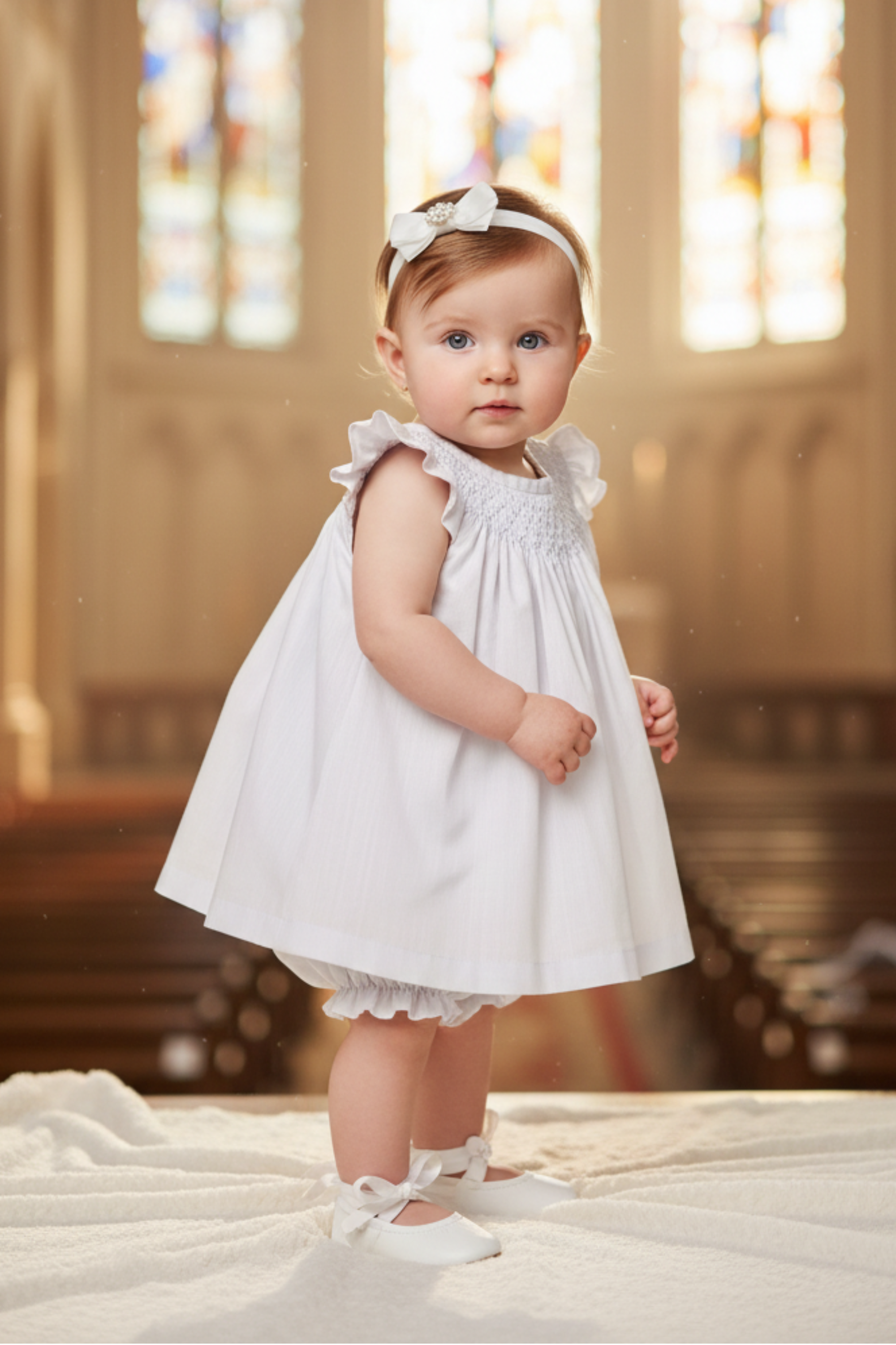 Vestido Bebê Russinho Branco com Perolas no Bordado
