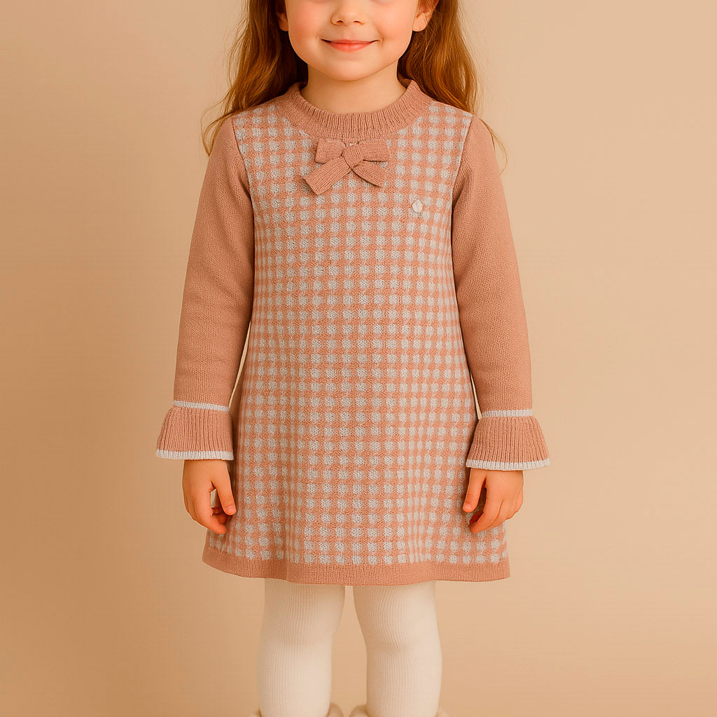 Vestido Infantil em Tricot Xadrez Rosa — foto 1