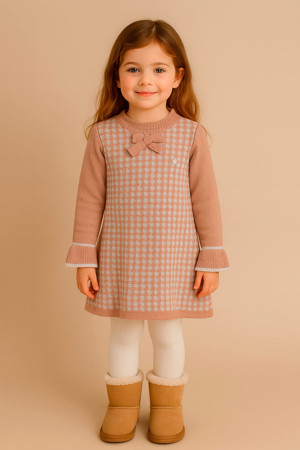 Vestido Infantil em Tricot Xadrez Rosa — foto 1