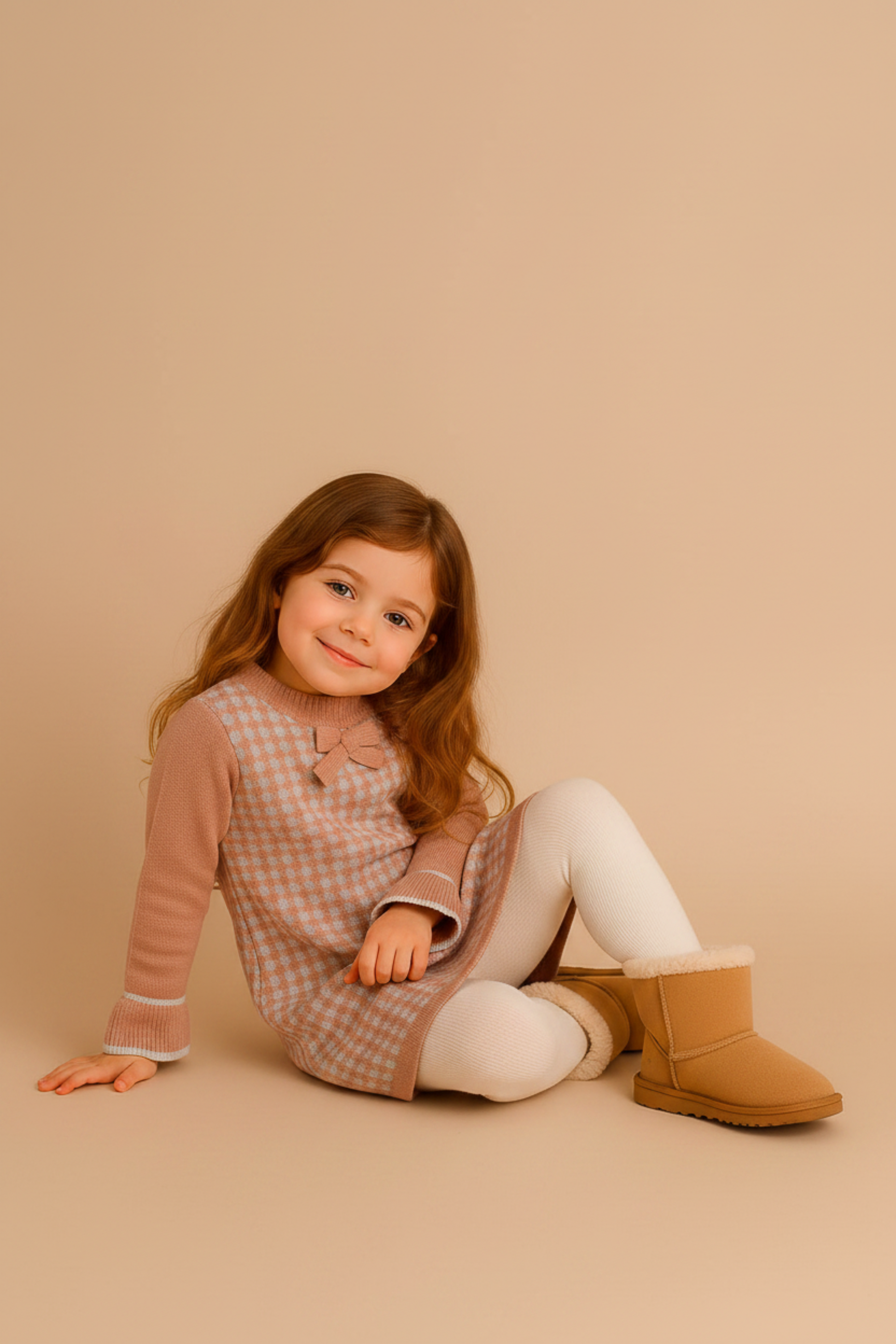 Vestido Infantil em Tricot Xadrez Rosa — foto 2