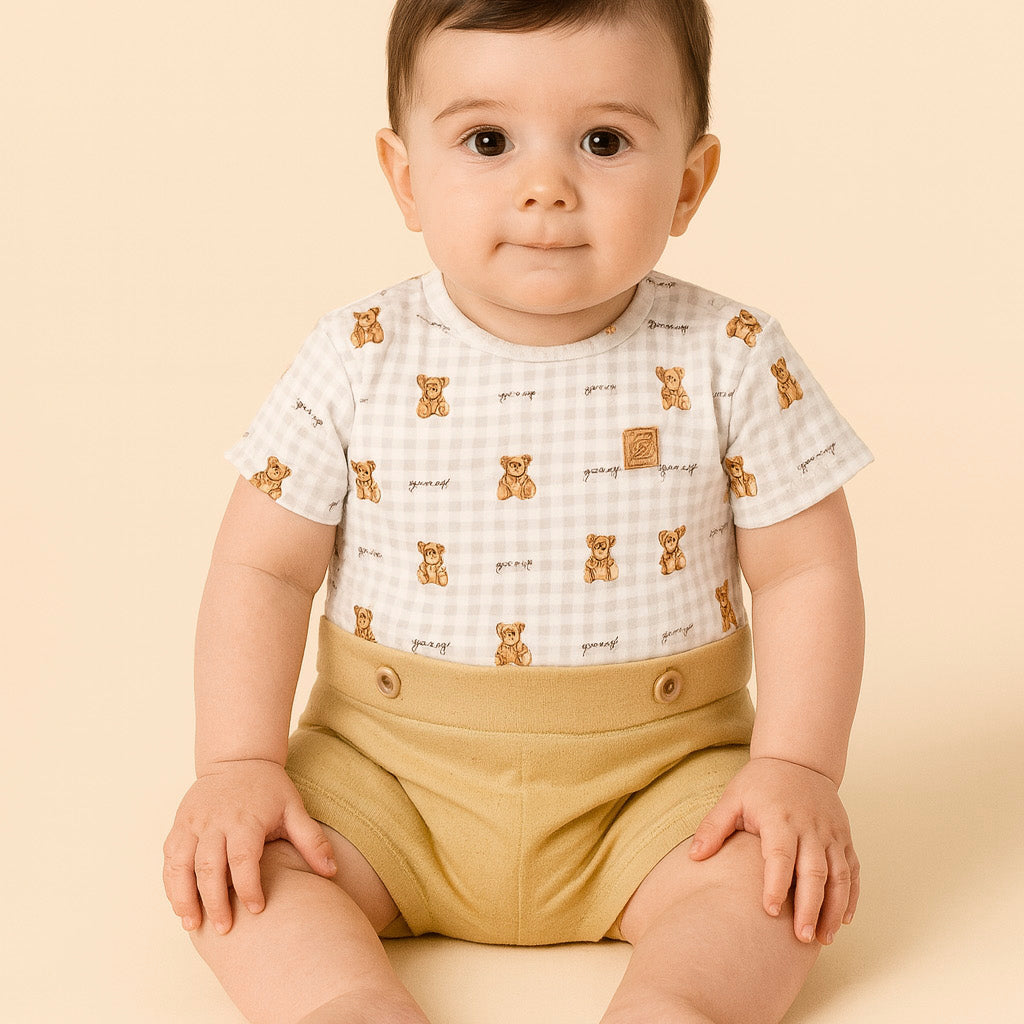 Macacão Curto Bebê Menino Estampa Urso — foto 1