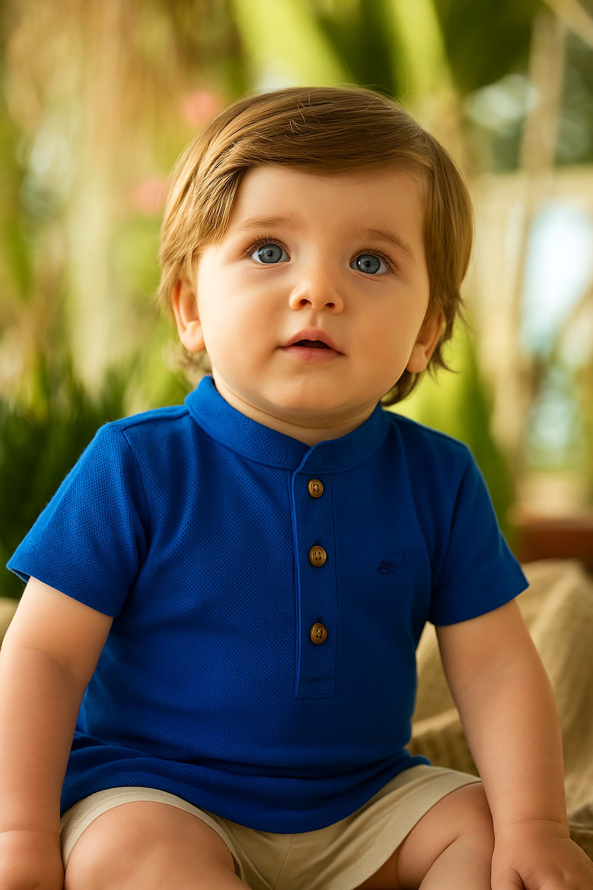 Camiseta Polo Infantil Azul Royal Manga Curta — foto 1