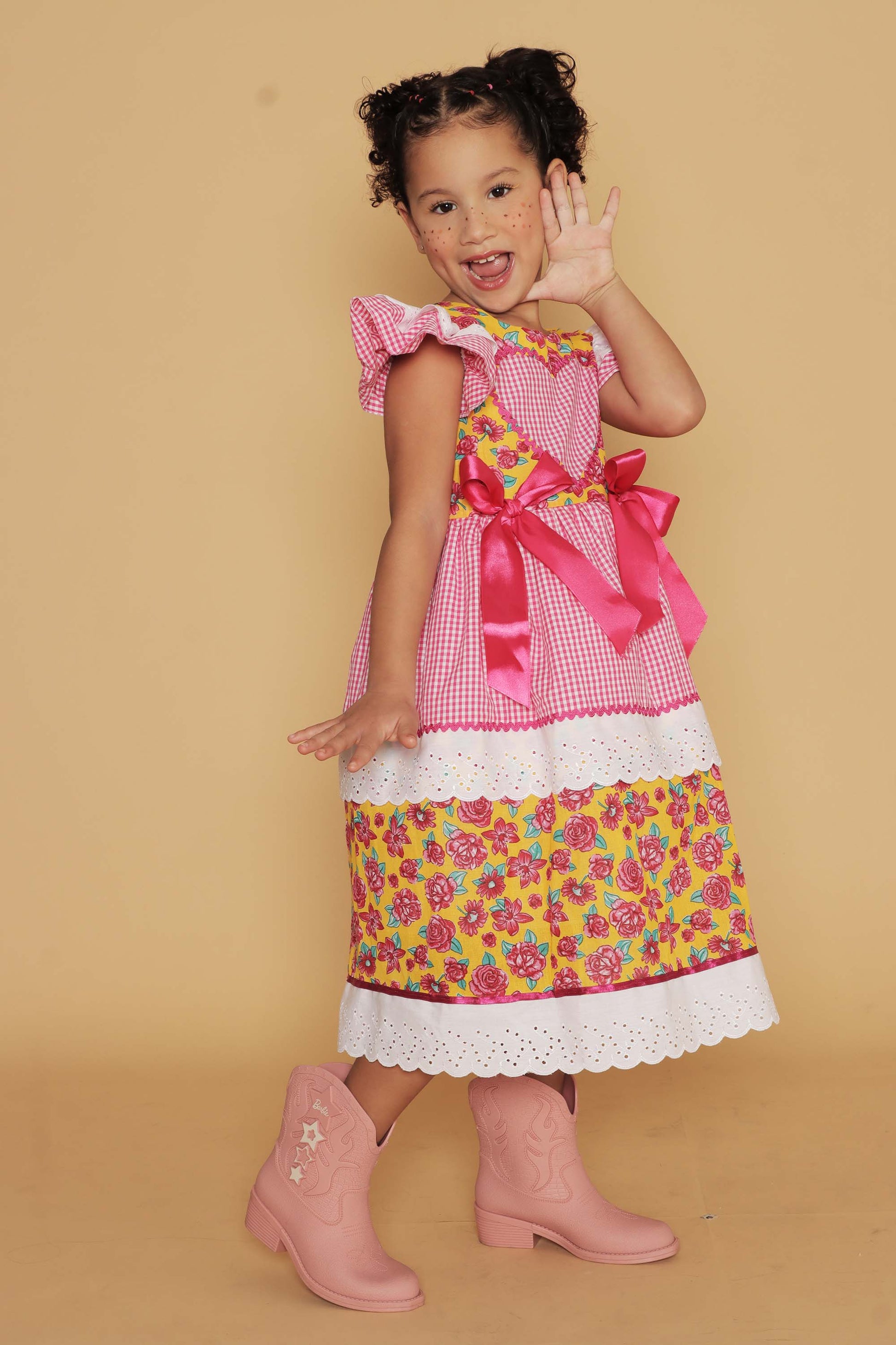Vestido Junino Infantil Xadrez Pink Rebeca — foto 5