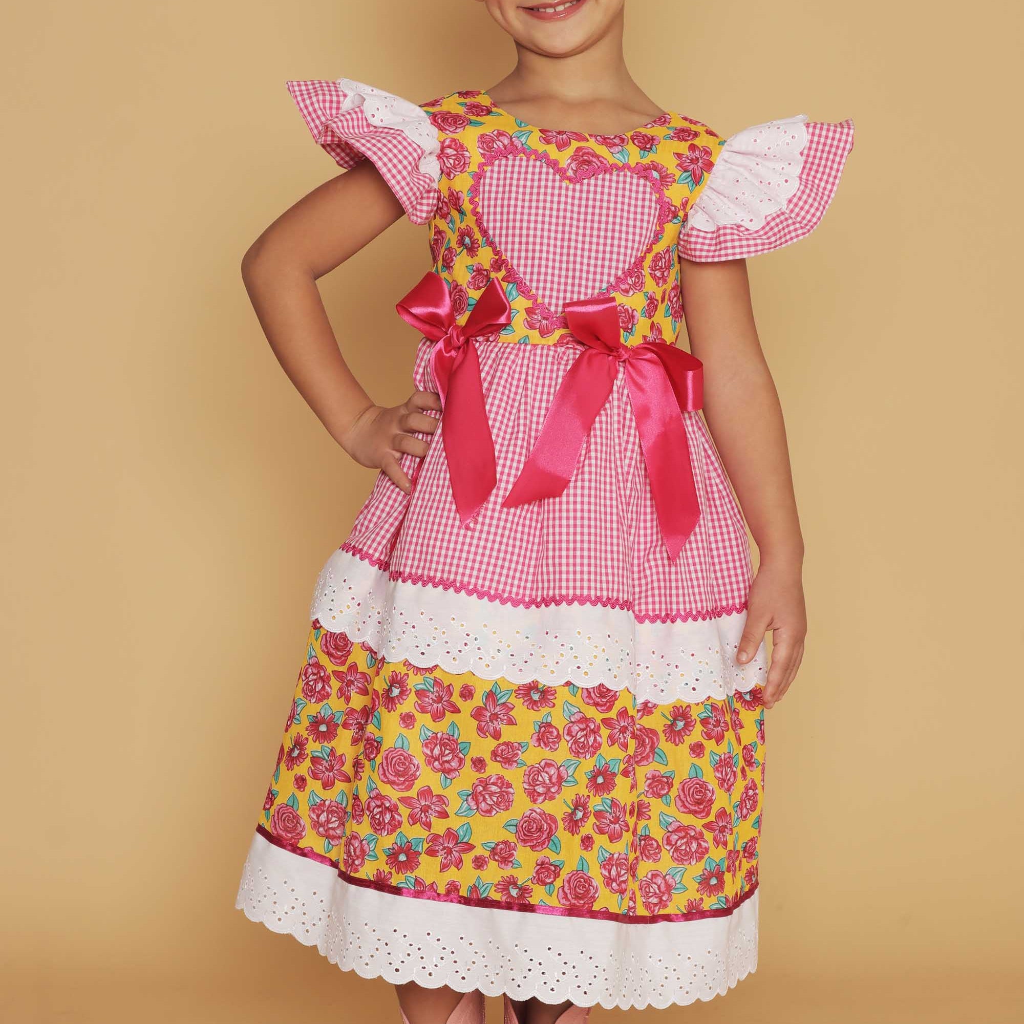 Vestido Junino Infantil Xadrez Pink Rebeca — foto 1