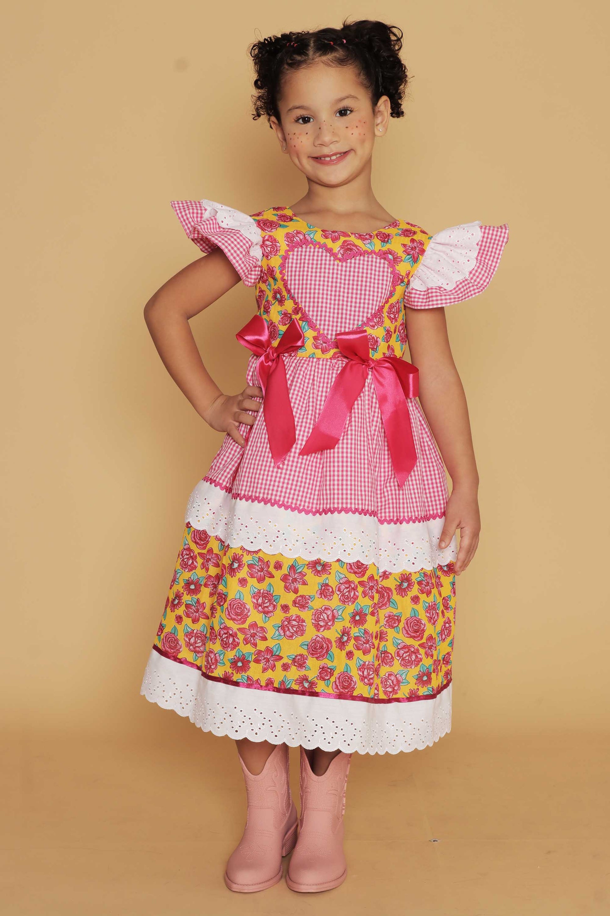Vestido Junino Infantil Xadrez Pink Rebeca — foto 1