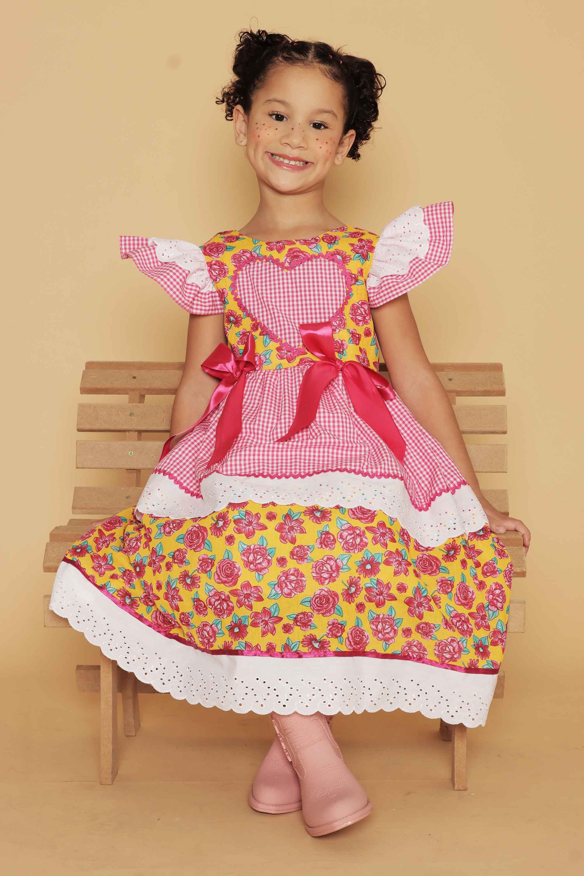 Vestido Junino Infantil Xadrez Pink Rebeca — foto 4