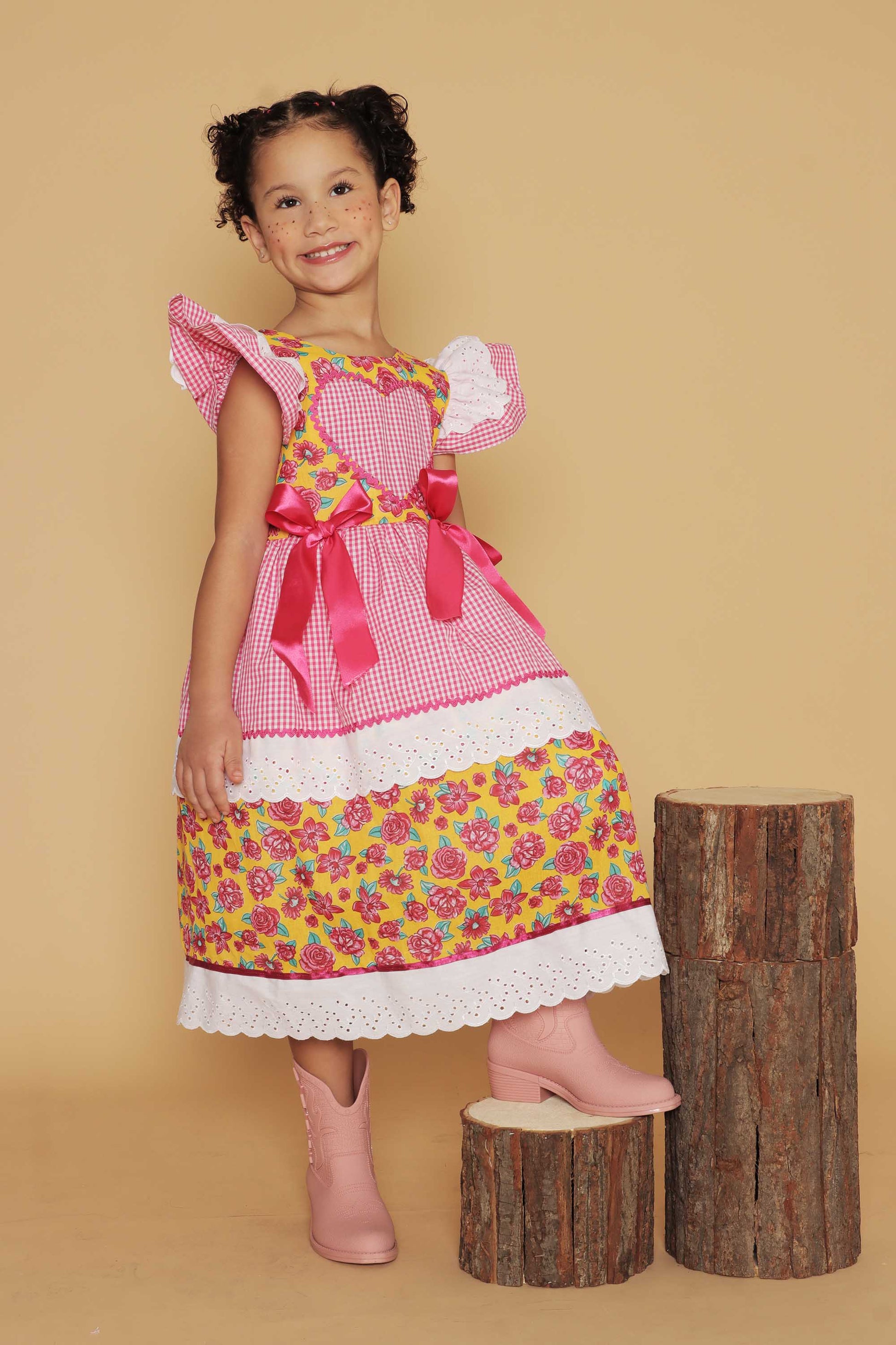 Vestido Junino Infantil Xadrez Pink Rebeca — foto 3