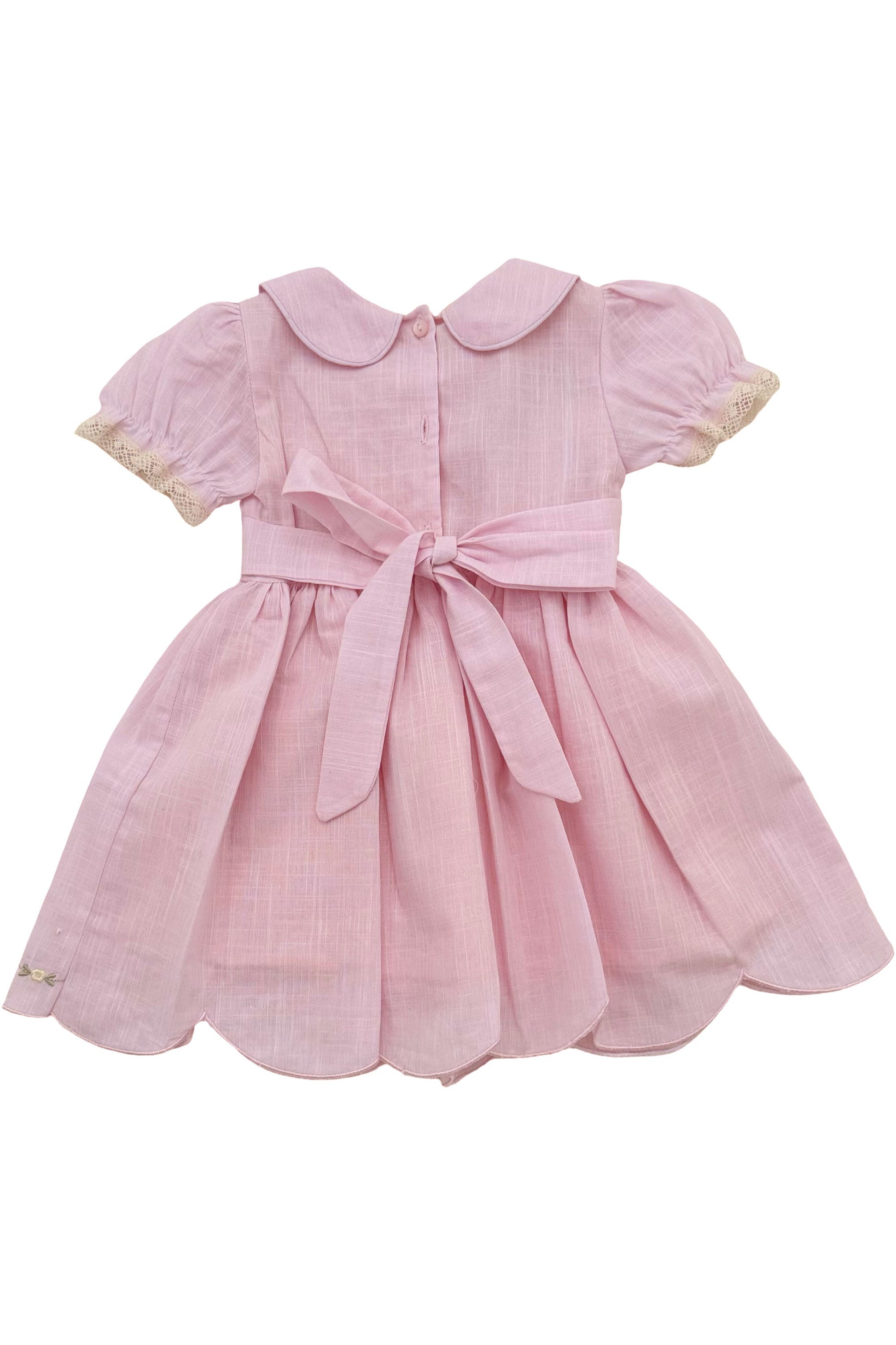 Vestido Bebê e Infantil em Linho Festone Rosa — foto 3