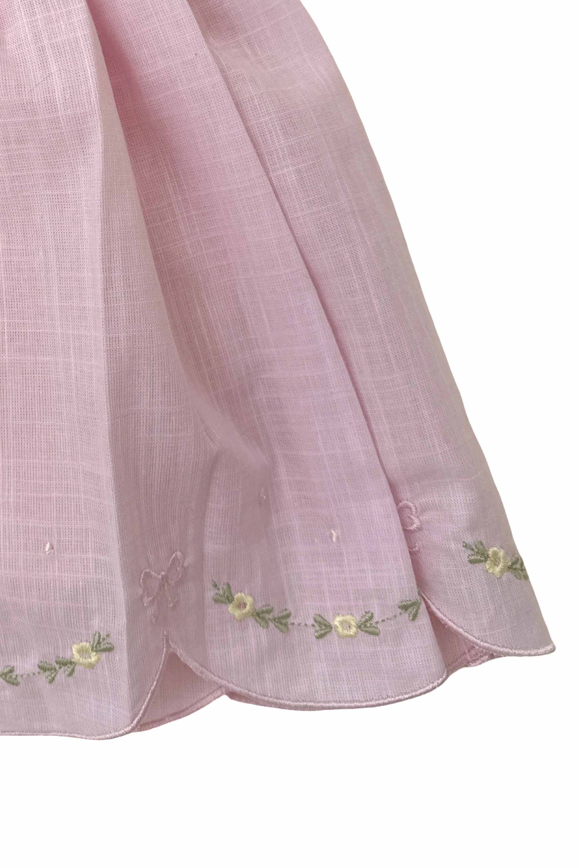 Vestido Bebê e Infantil em Linho Festone Rosa