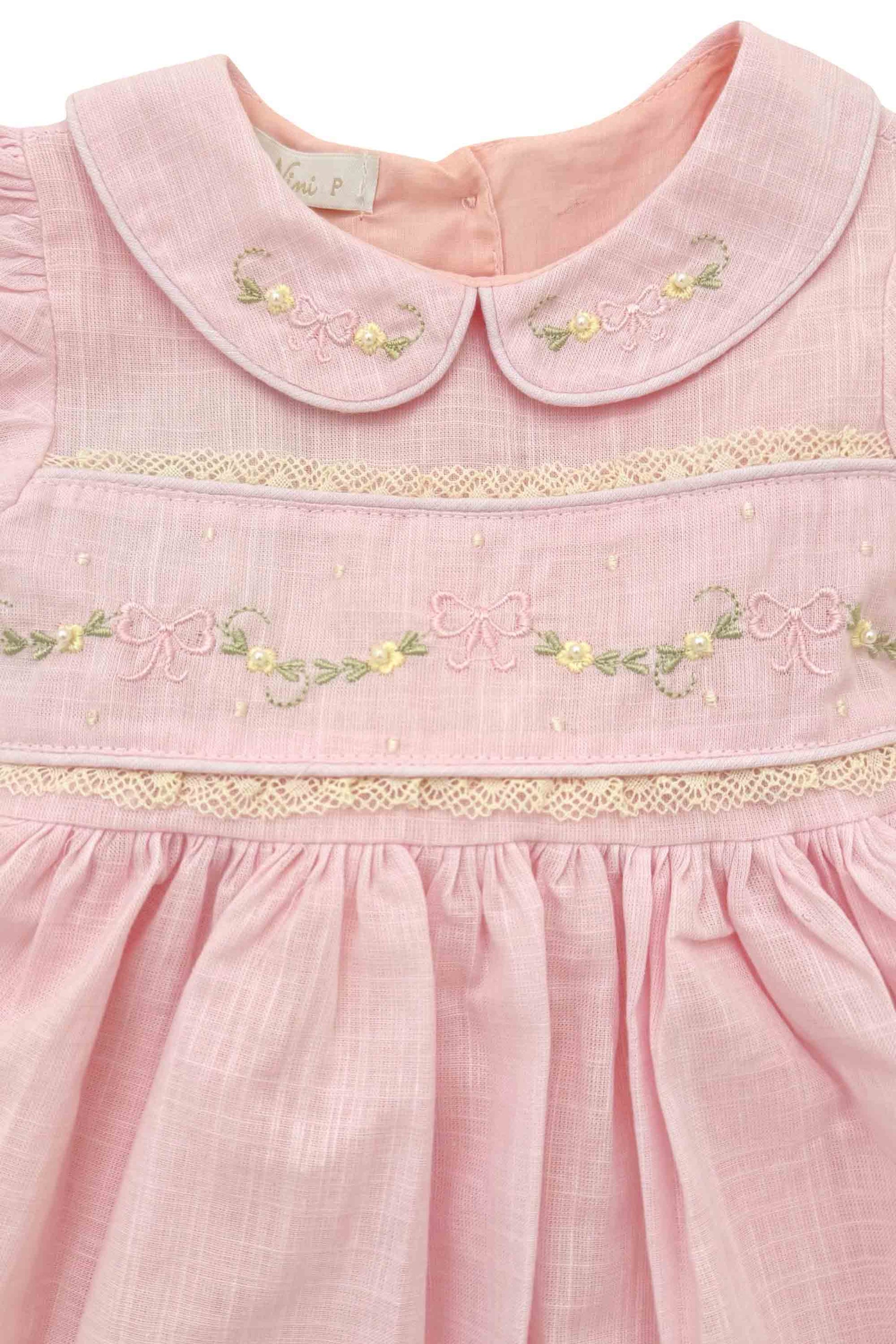 Vestido Bebê e Infantil em Linho Festone Rosa