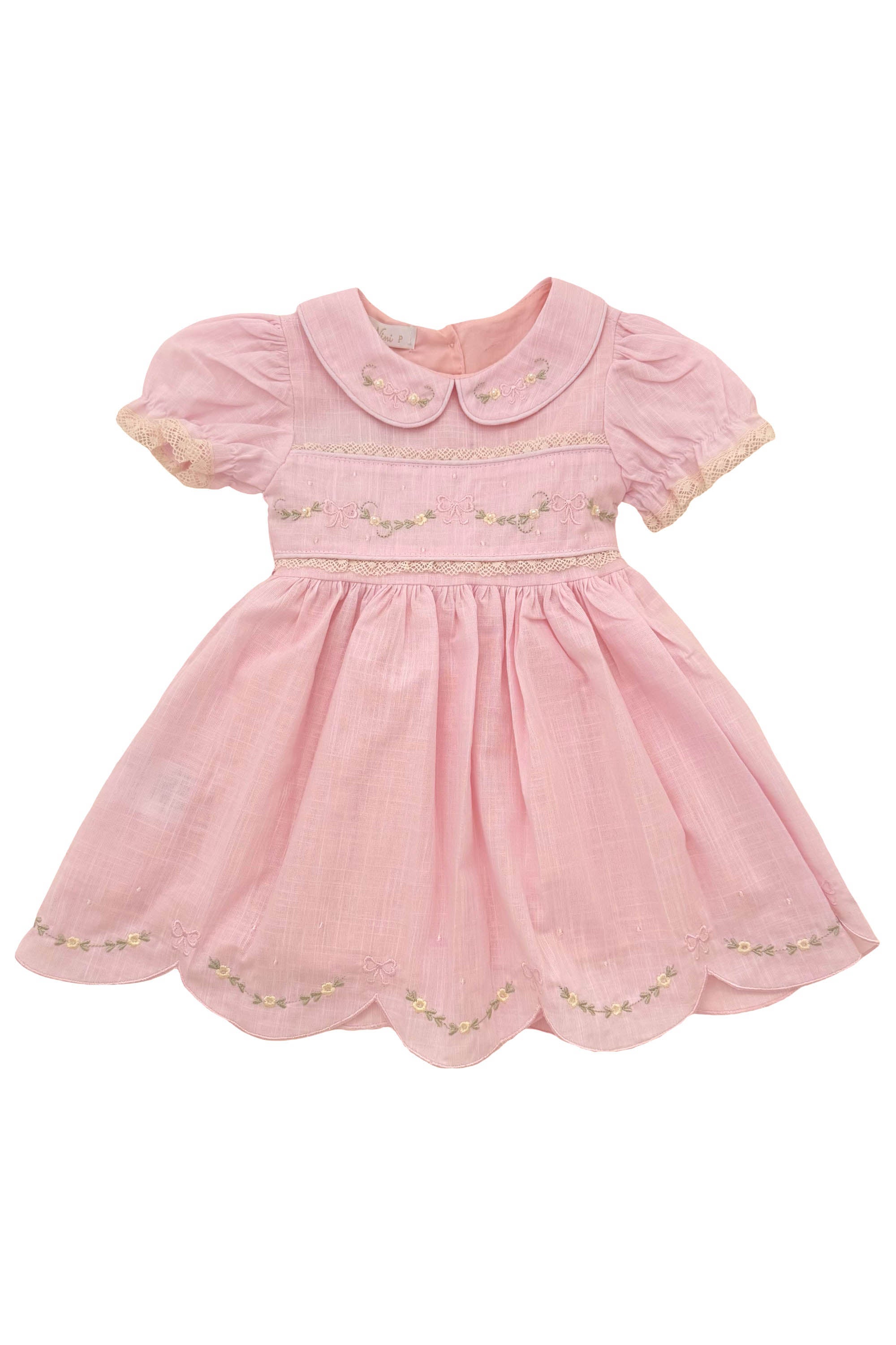 Vestido Bebê e Infantil em Linho Festone Rosa — foto 2