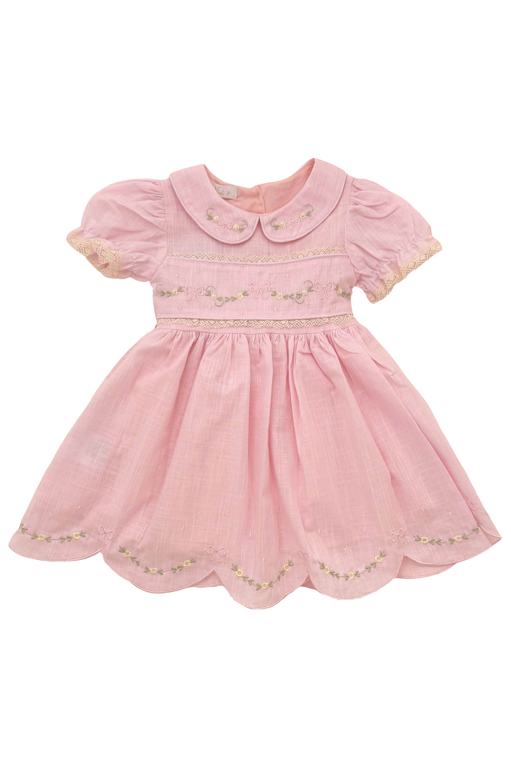 Vestido Bebê e Infantil em Linho Festone Rosa — foto 2
