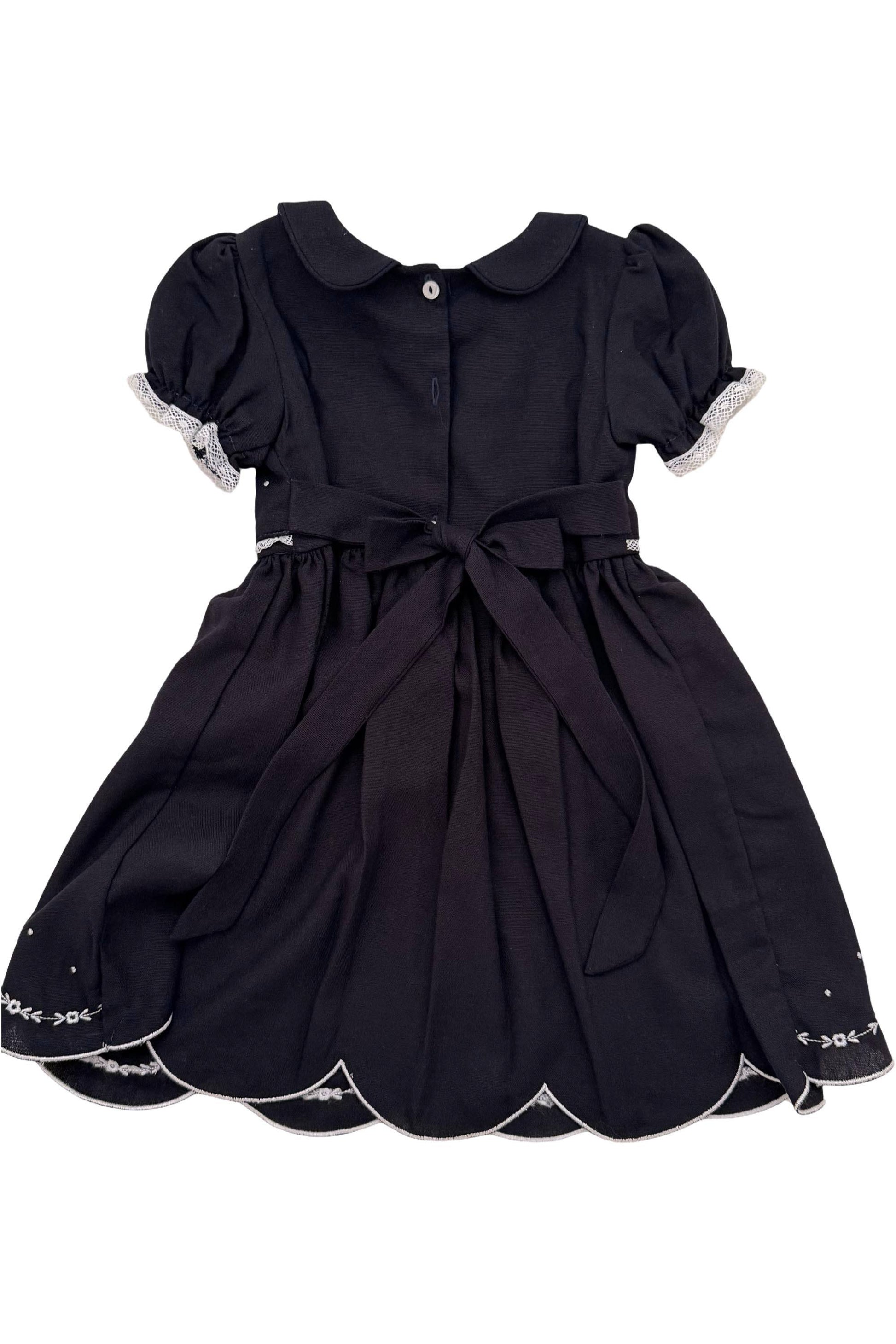 Vestido Infantil em Linho Bordado Festone Azul Marinho — foto 3