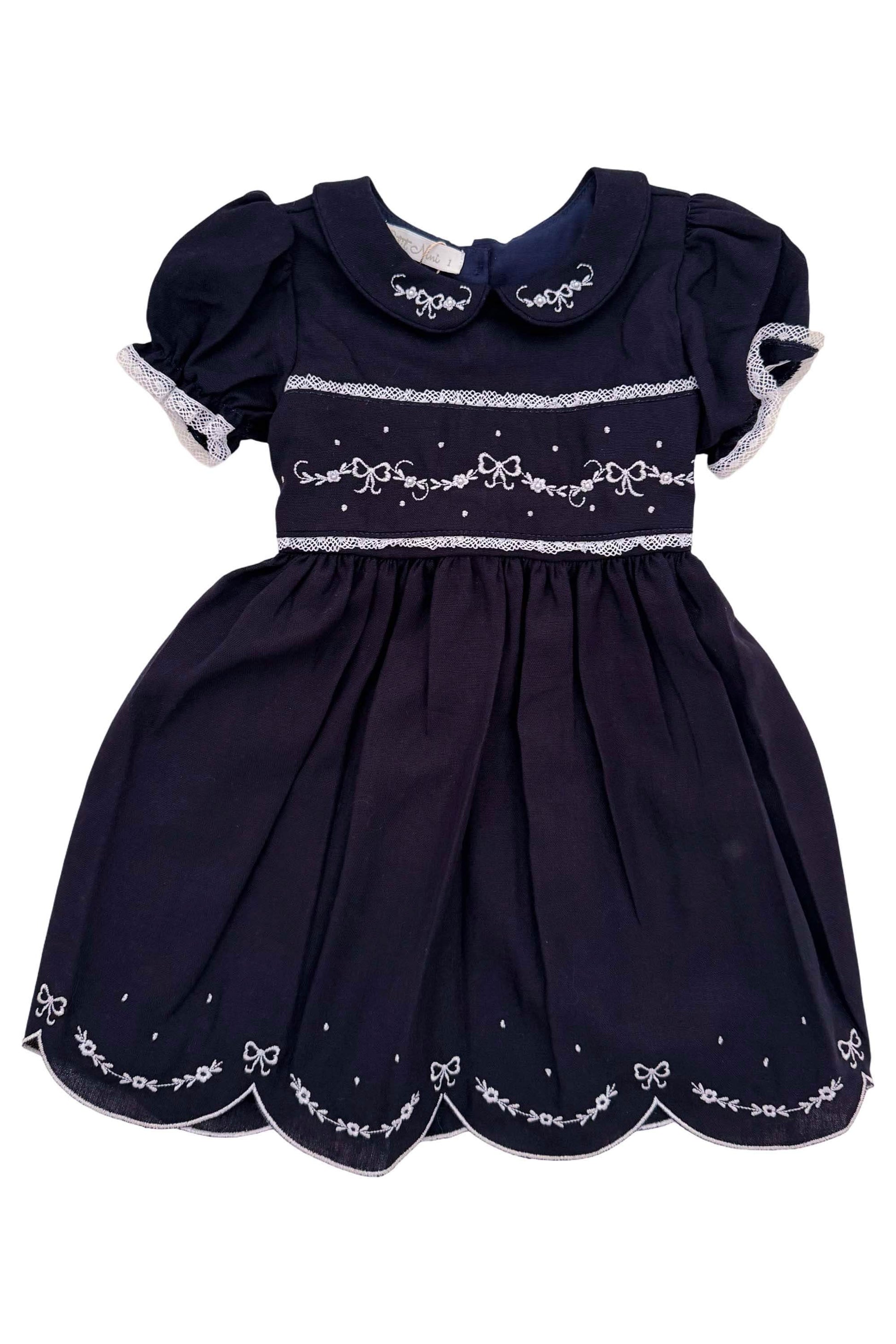 Vestido Infantil em Linho Bordado Festone Azul Marinho — foto 2