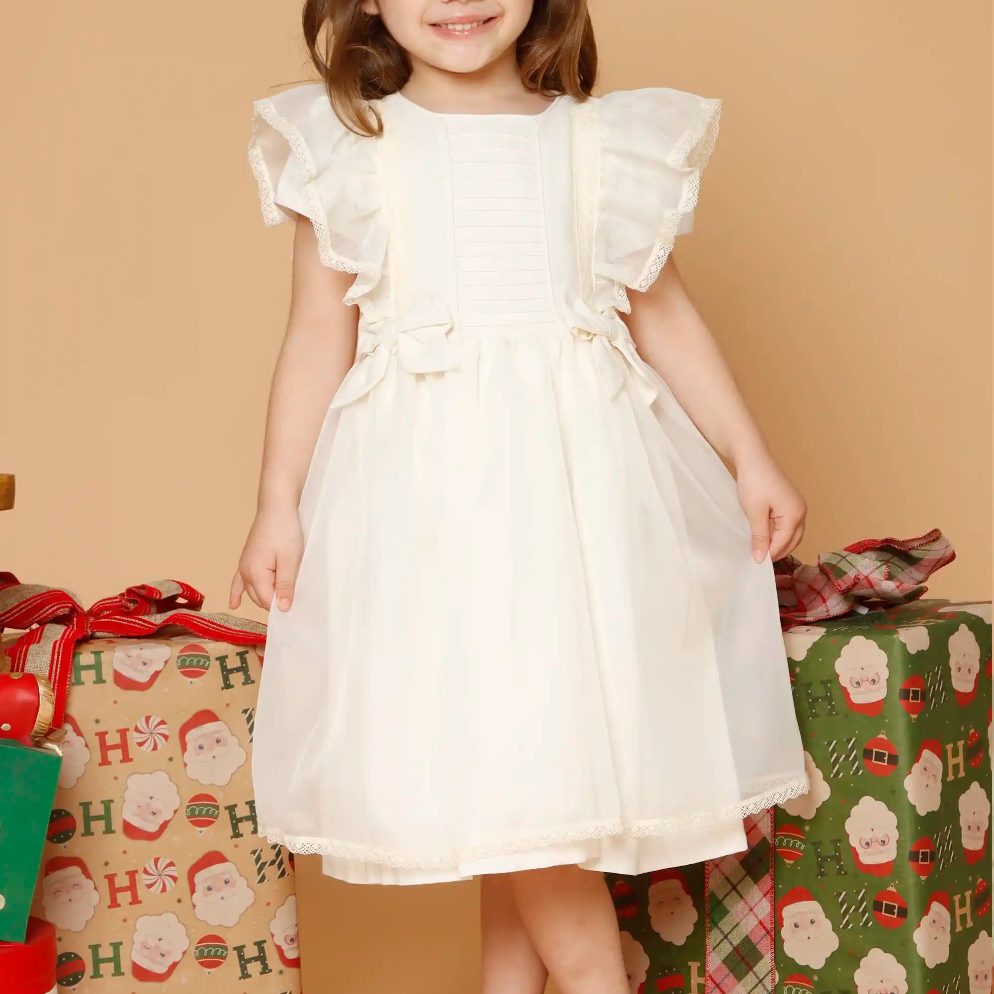 Vestido Infantil Voal Renda Bege — foto 1