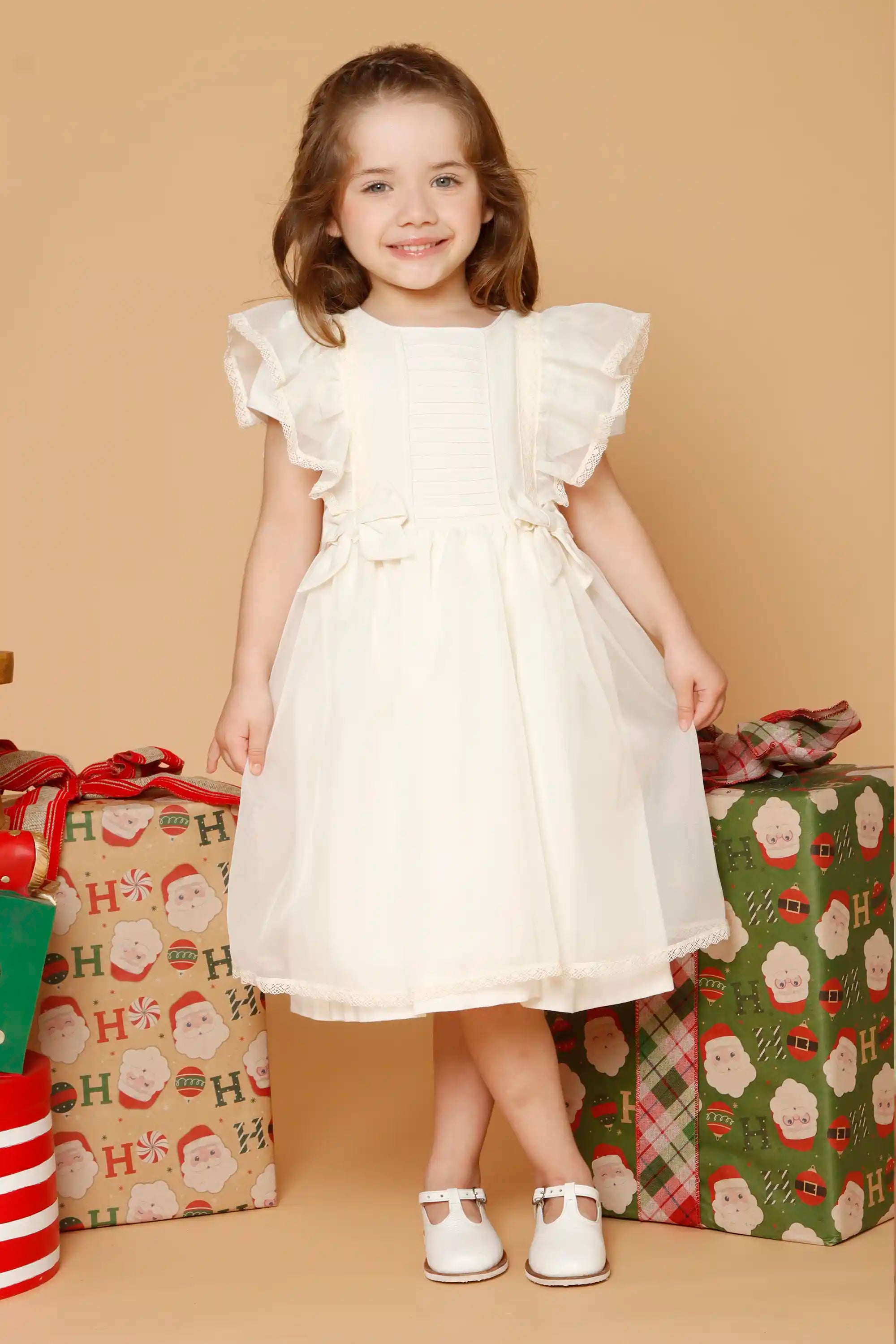 Vestido Infantil Voal Renda Bege — foto 1
