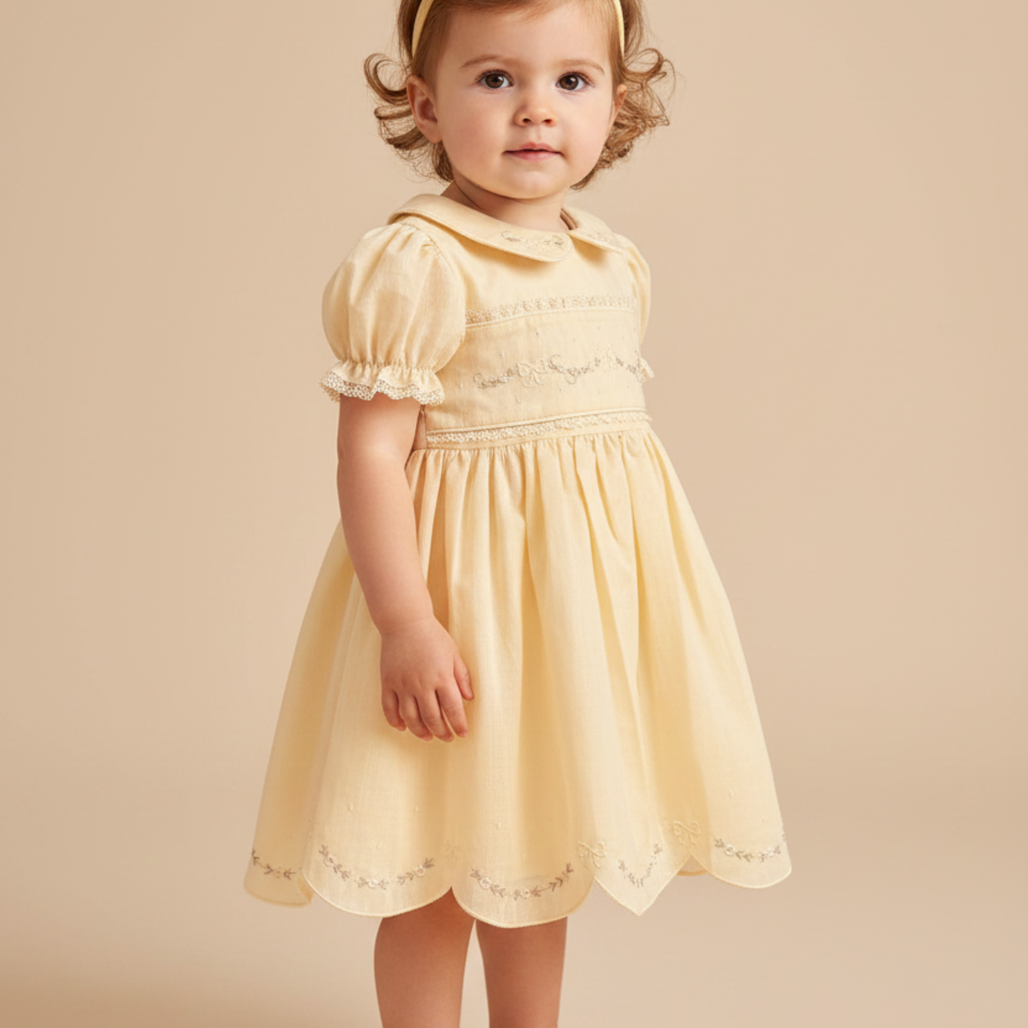 Vestido Infantil em Linho Festone Amarelo — foto 1