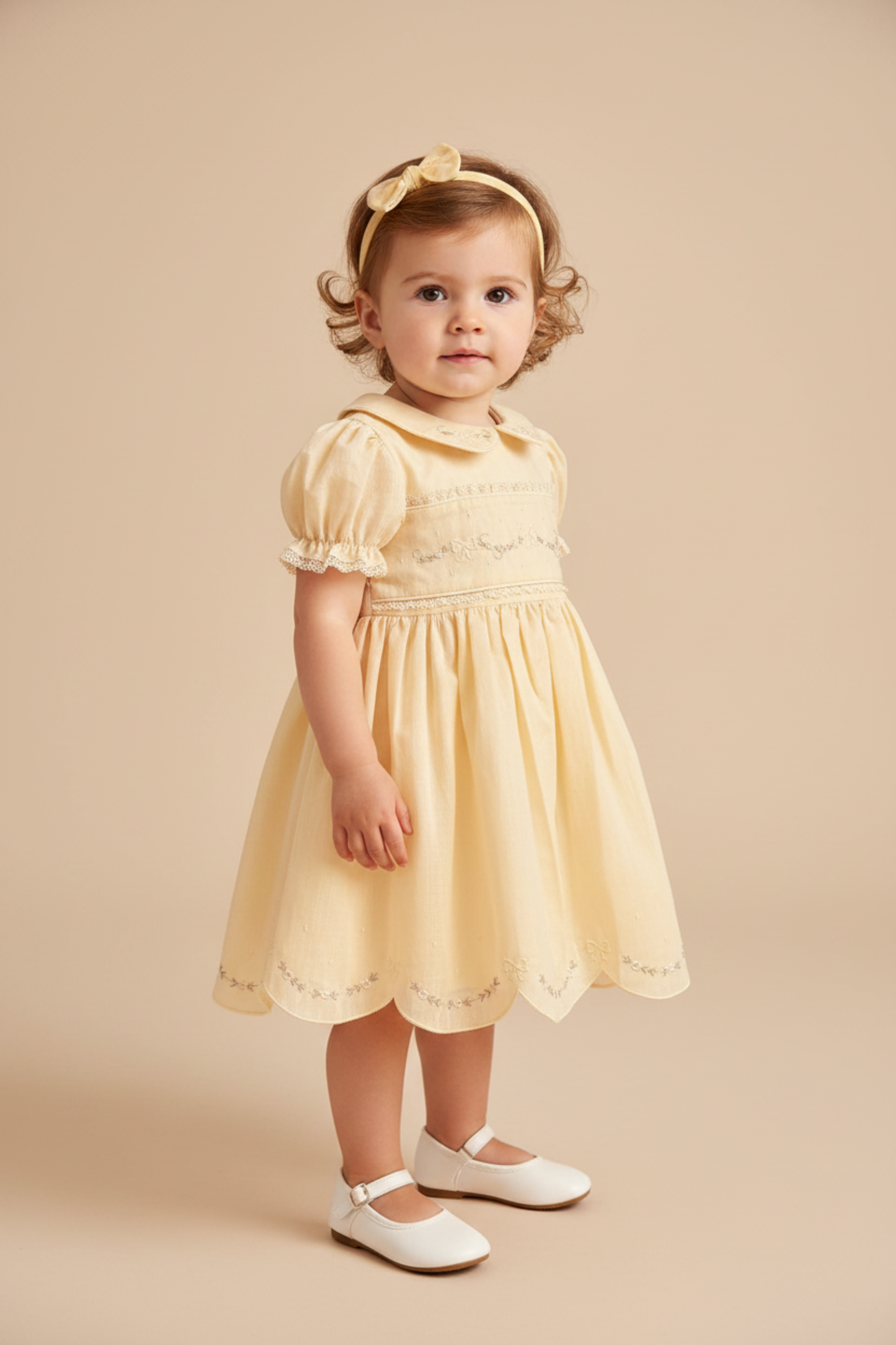 Vestido Infantil em Linho Festone Amarelo — foto 1