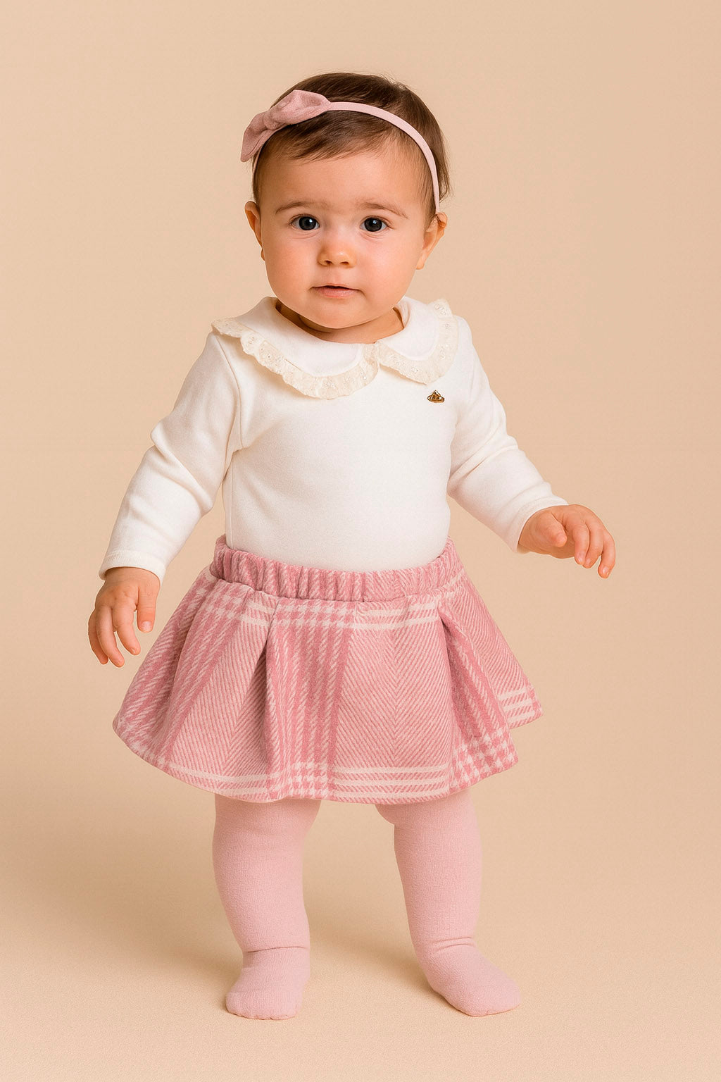 Conjunto Menina Body com Saia Xadrez para Bebê — foto 1