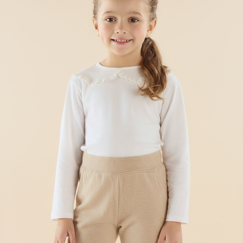 Blusa Infantil Manga Longa em Malha com Gola Boneca para Meninas