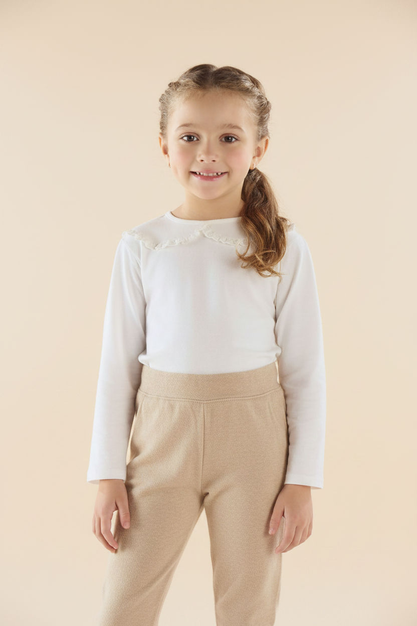 Blusa Infantil Manga Longa em Malha com Gola Boneca para Meninas