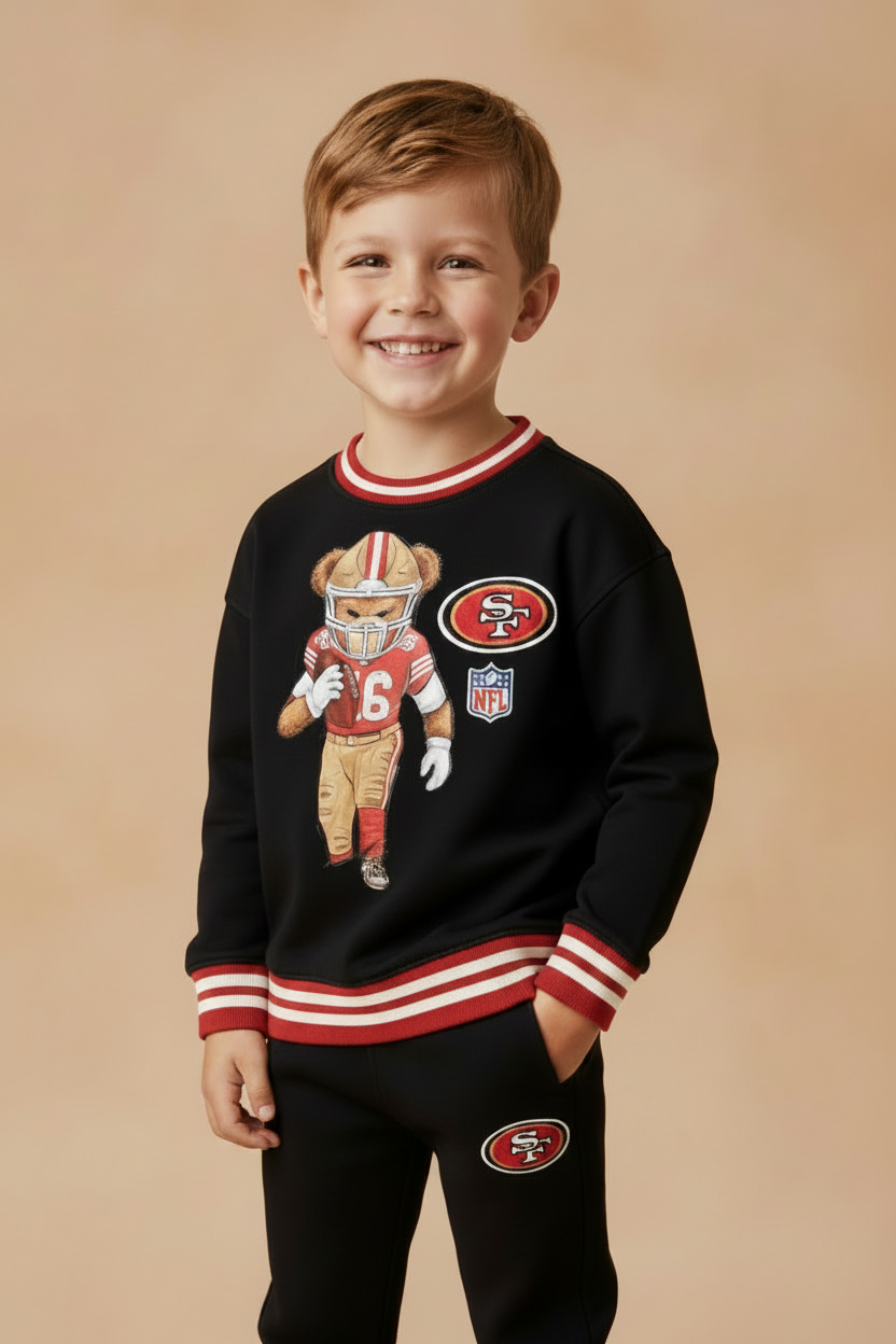 Moletom NFL Infantil SF 49ERS Preto com Estampa de Ursinho para Meninos