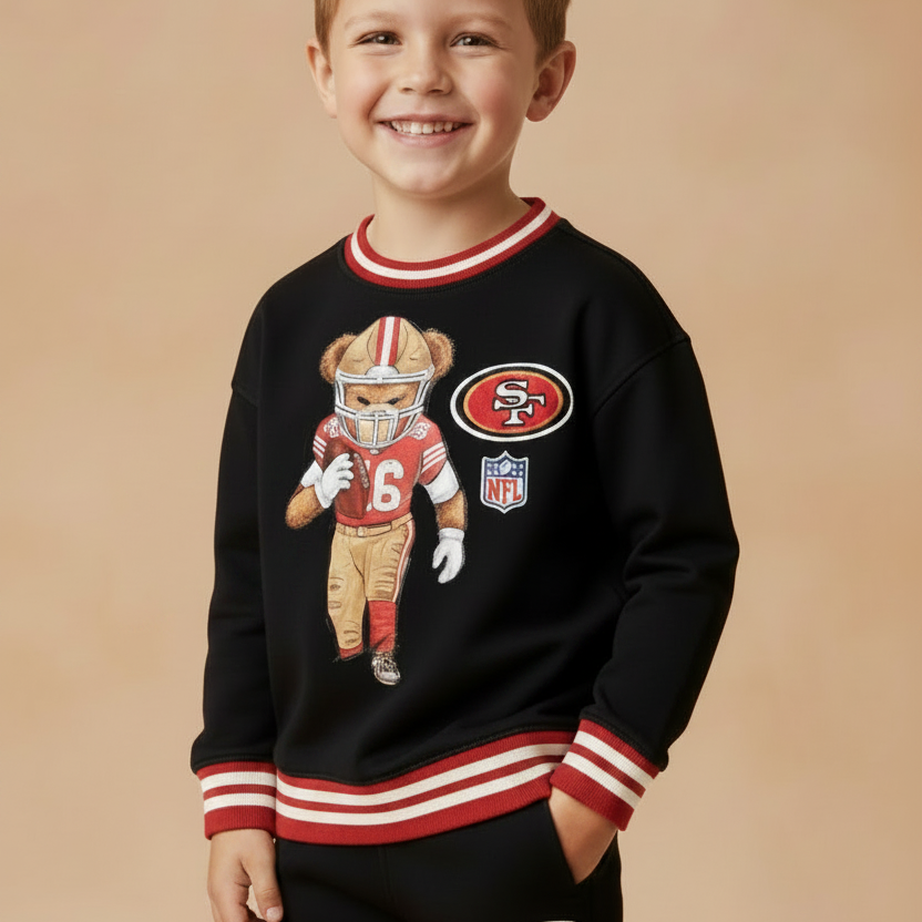 Moletom NFL Infantil SF 49ERS Preto com Estampa de Ursinho para Meninos