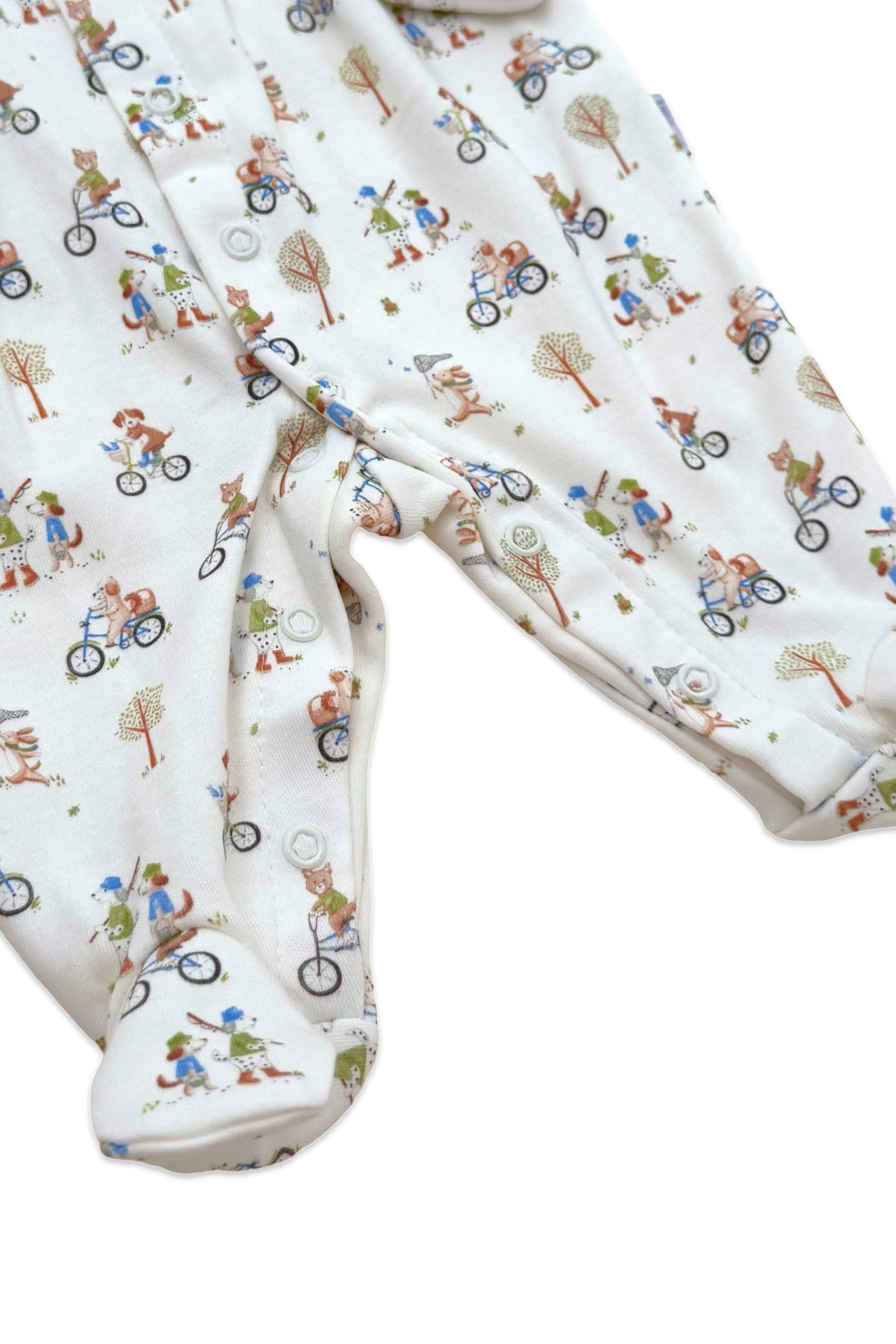 Macacão com Pezinho para Bebê em Algodão Egípcio - Estampa Cachorros na Bike