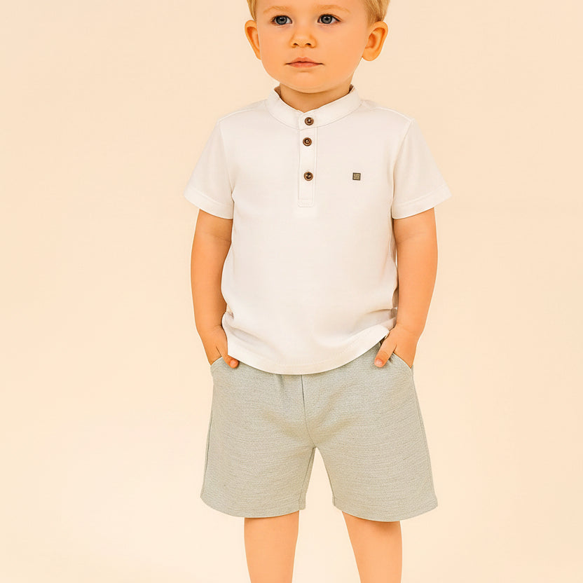 Conjunto Infantil Menino Gola Padre e Bermuda Verde — foto 1