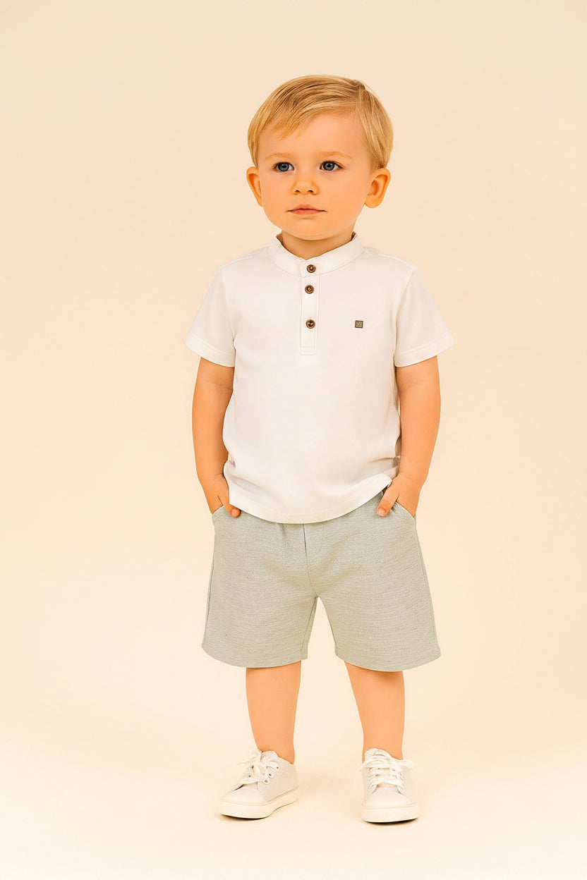 Conjunto Infantil Menino Gola Padre e Bermuda Verde — foto 1