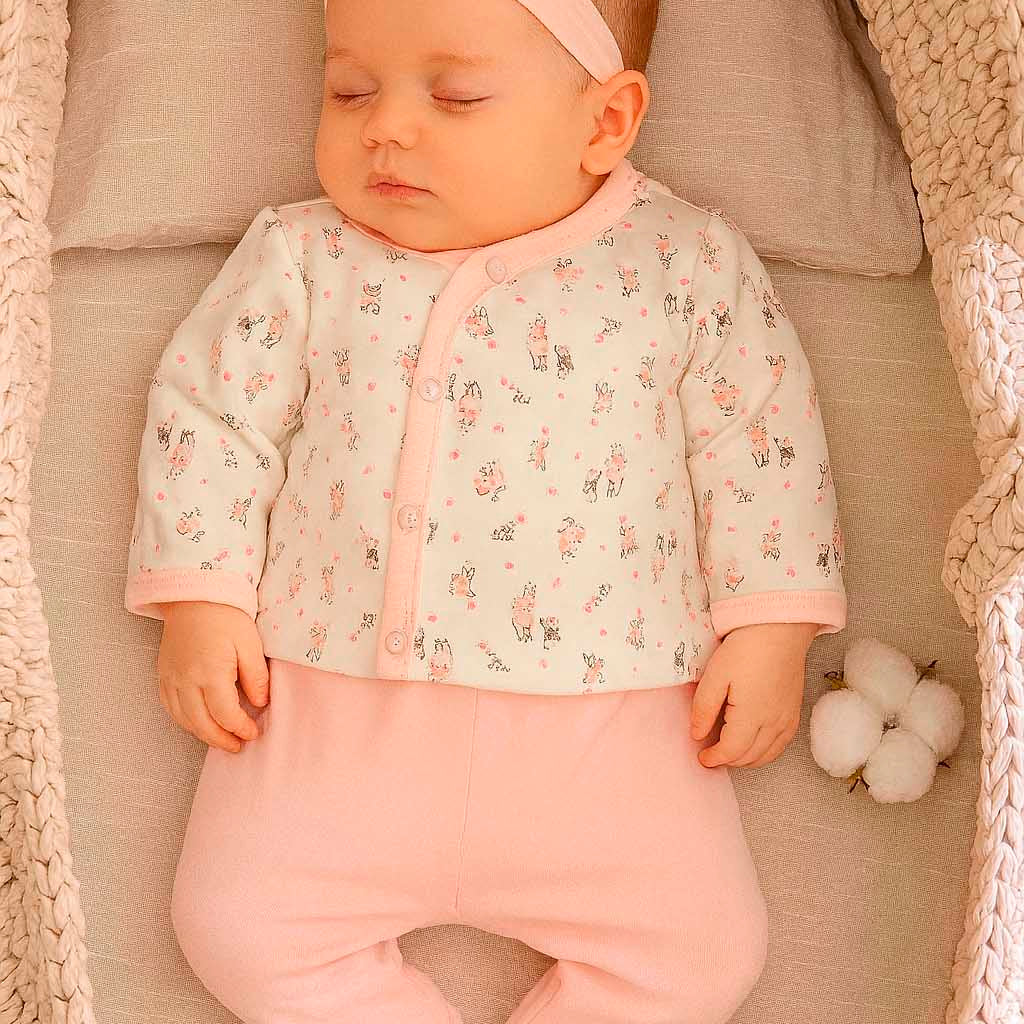 Conjunto para Bebê Algodão Egípcio Estampa Ursinhas Rosa — foto 1